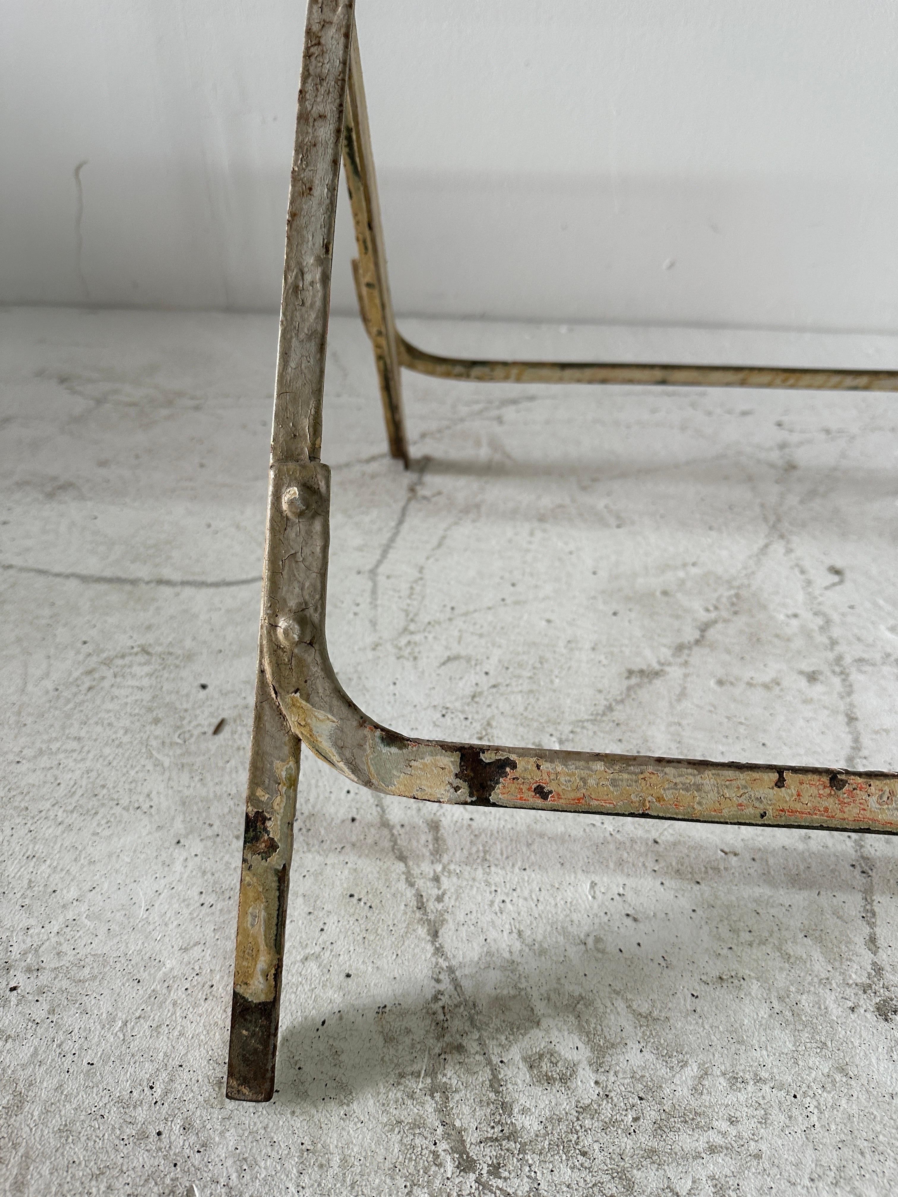 Vintage French Industrial & Distressed Metal Bistro Folding Table For Sale 3