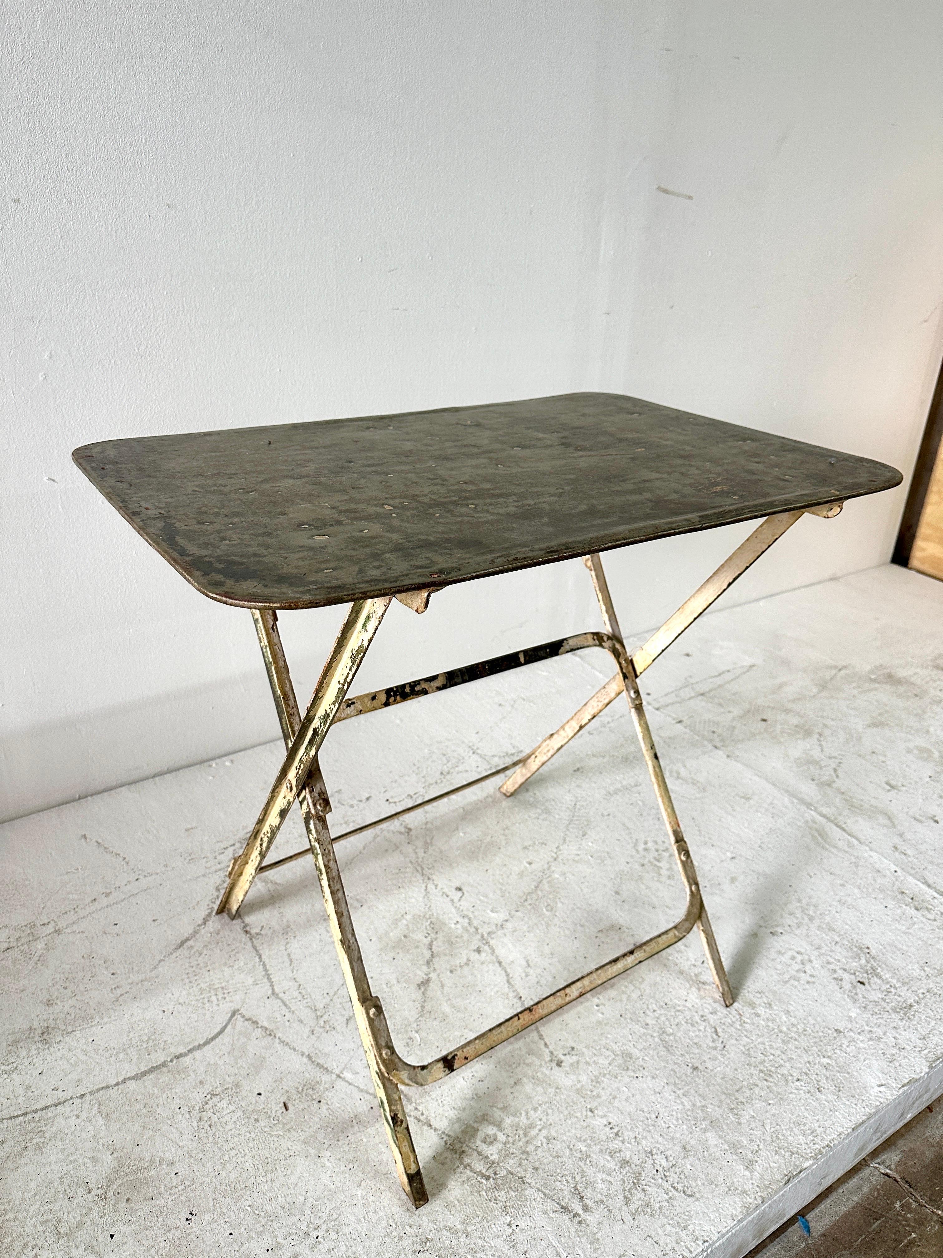 Vintage French Industrial & Distressed Metal Bistro Folding Table For Sale 4
