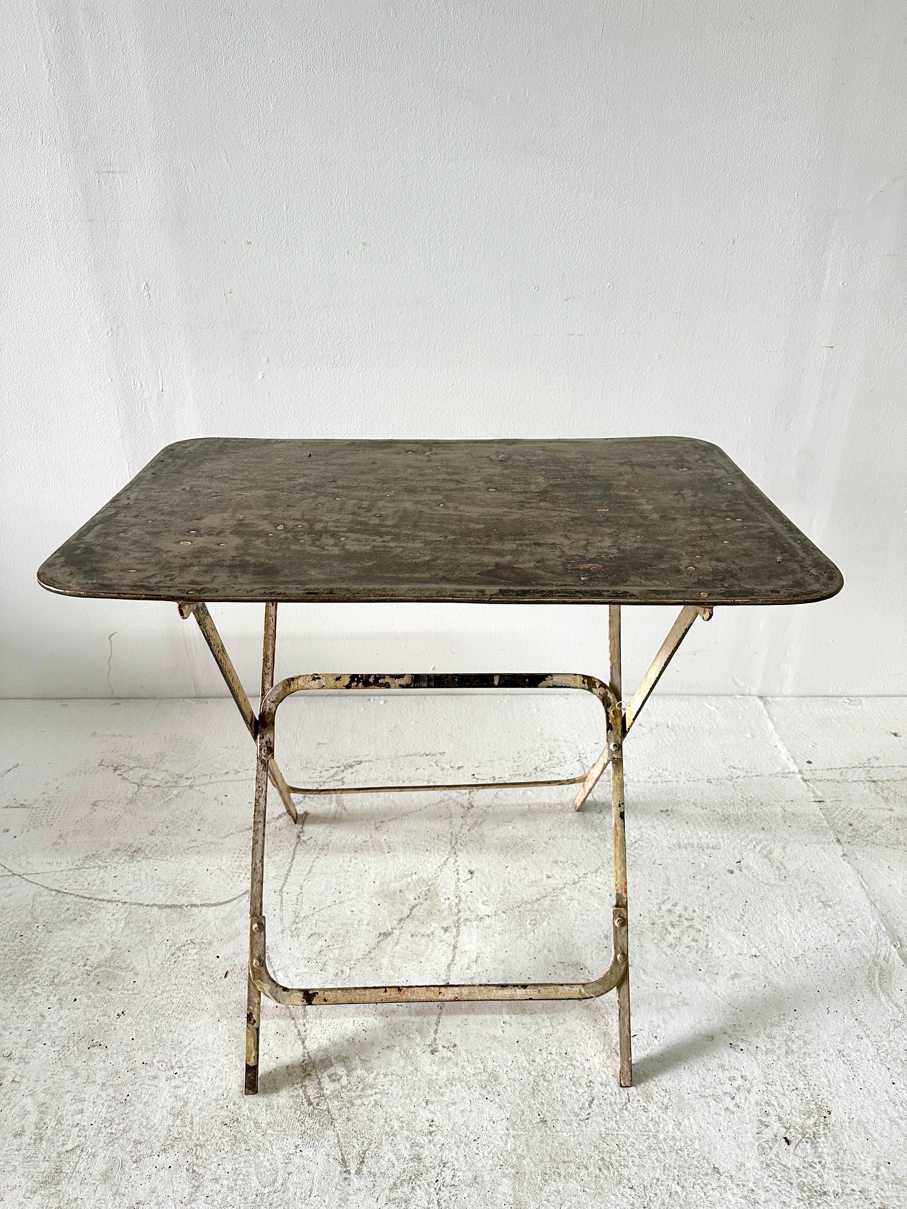 Vintage French Industrial & Distressed Metal Bistro Folding Table For Sale 5