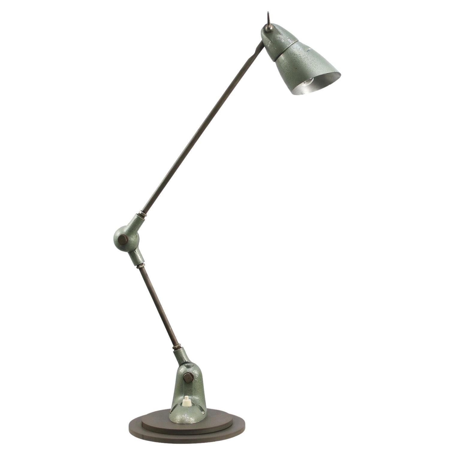 Vintage French Industrial Green Machinist Table Lamps by Lumina For Sale