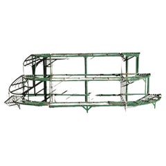 Antique French Industrial Green Metal Tiered Plant Stand with Curved Shelves
