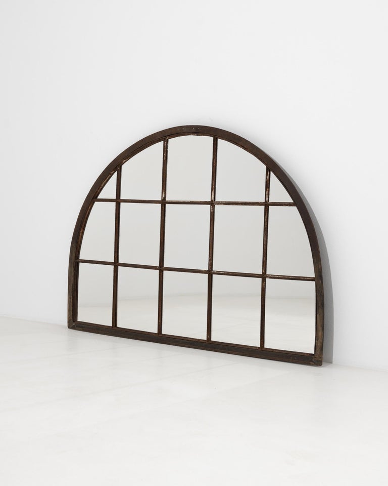 Vintage French Industrial Semicircular Wall Mirror For Sale at 1stDibs