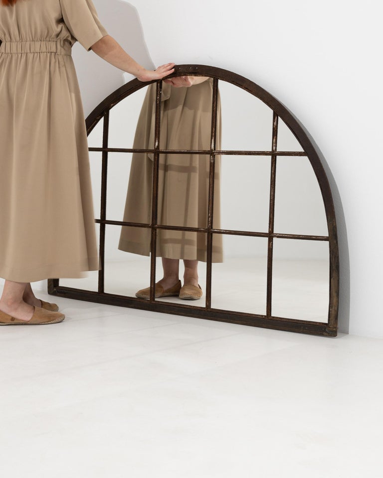 Vintage French Industrial Semicircular Wall Mirror For Sale at 1stDibs