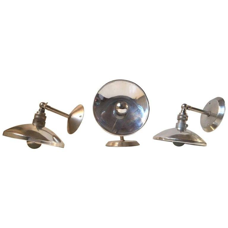 Mid-20th Century Vintage French Industrial Wall Lamps, 1950s, Set of Three For Sale