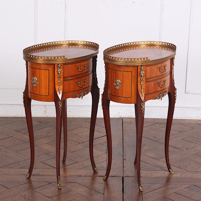 Louis XV Vintage French Inlaid Kingwood Oval Nightstands
