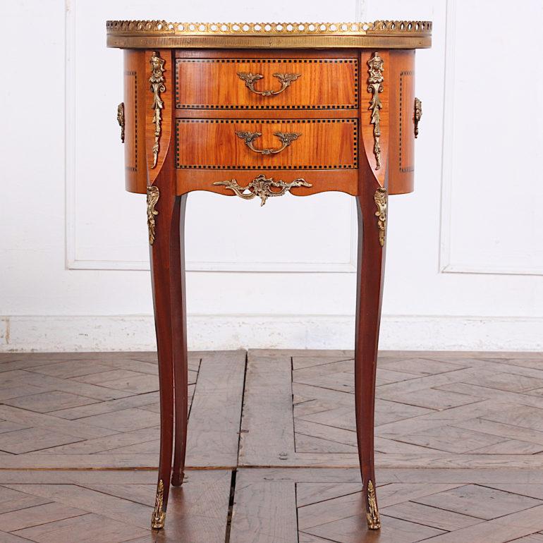 Mid-20th Century Vintage French Inlaid Kingwood Oval Nightstands