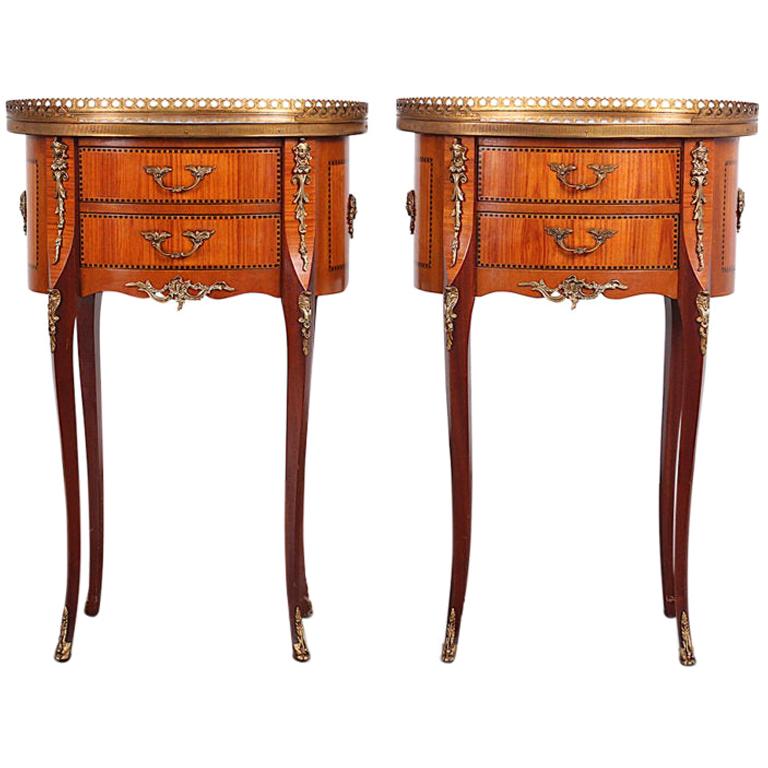 Vintage French Inlaid Kingwood Oval Nightstands