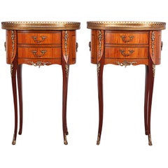 Vintage French Inlaid Kingwood Oval Nightstands