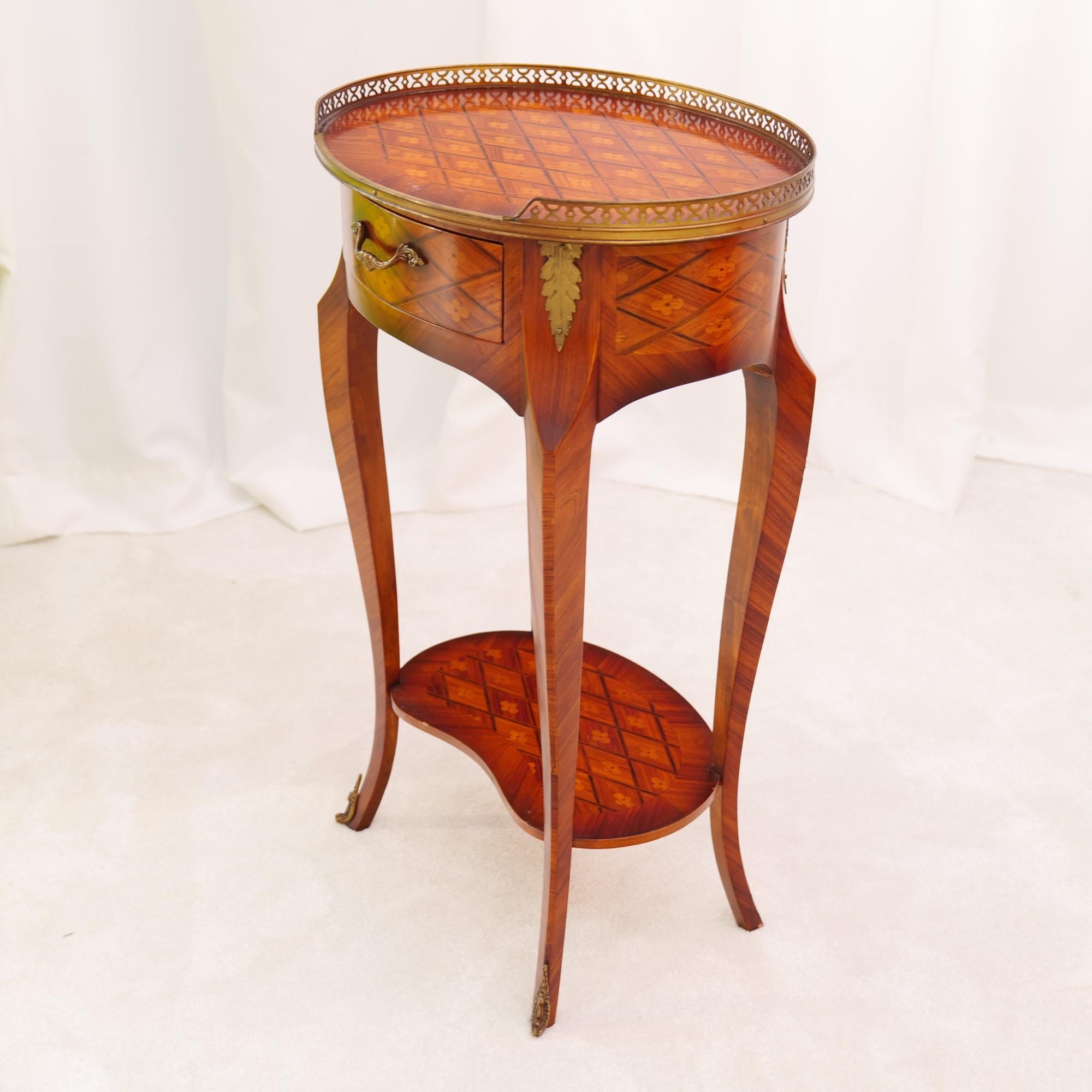 Inlay vintage french inlaid rosewood side table in style of Louis XV For Sale