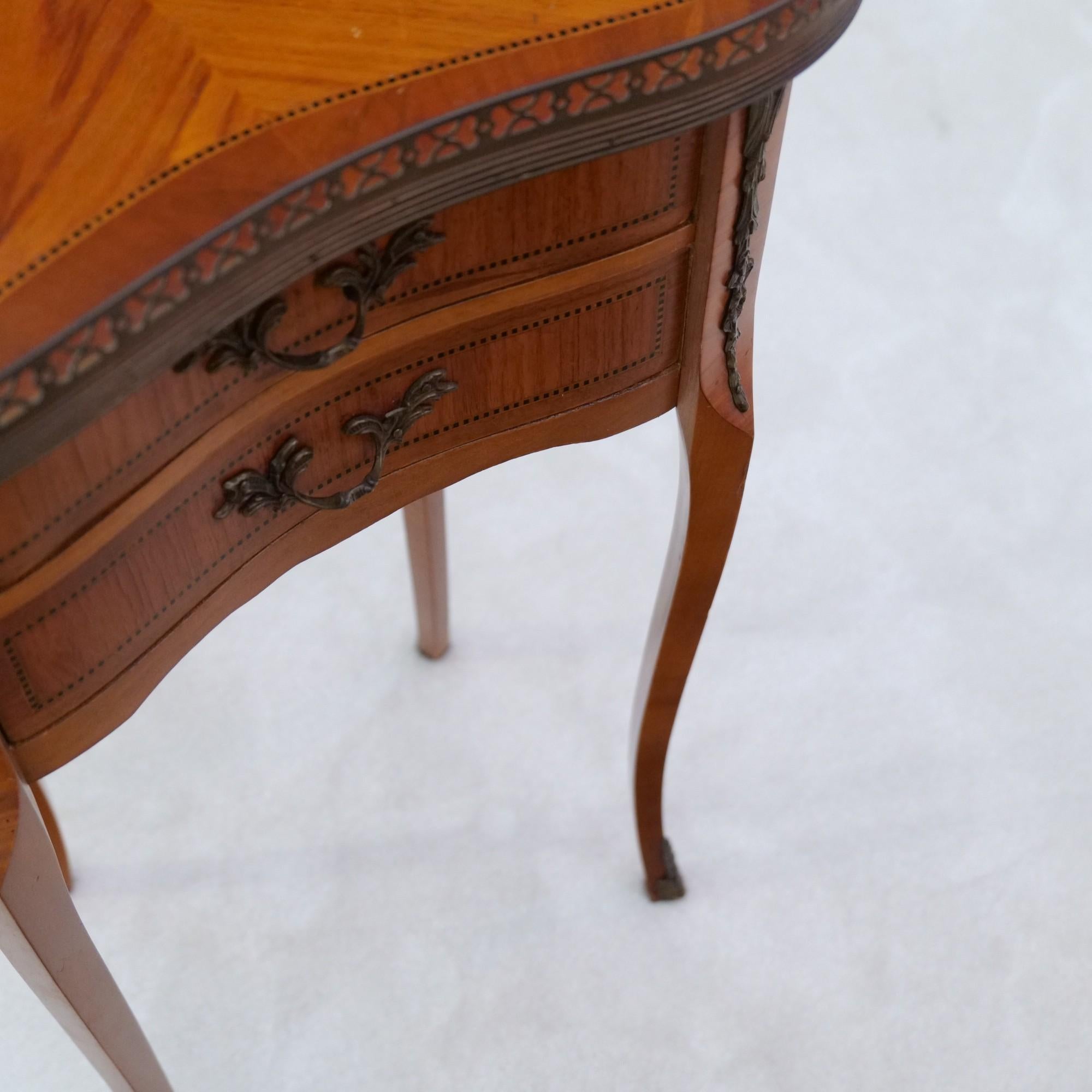 Brass vintage french inlaid rosewood side table in style of Louis XV For Sale