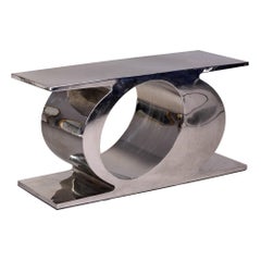 Vintage French Inox Steel Sculptural Console or Sofa Table