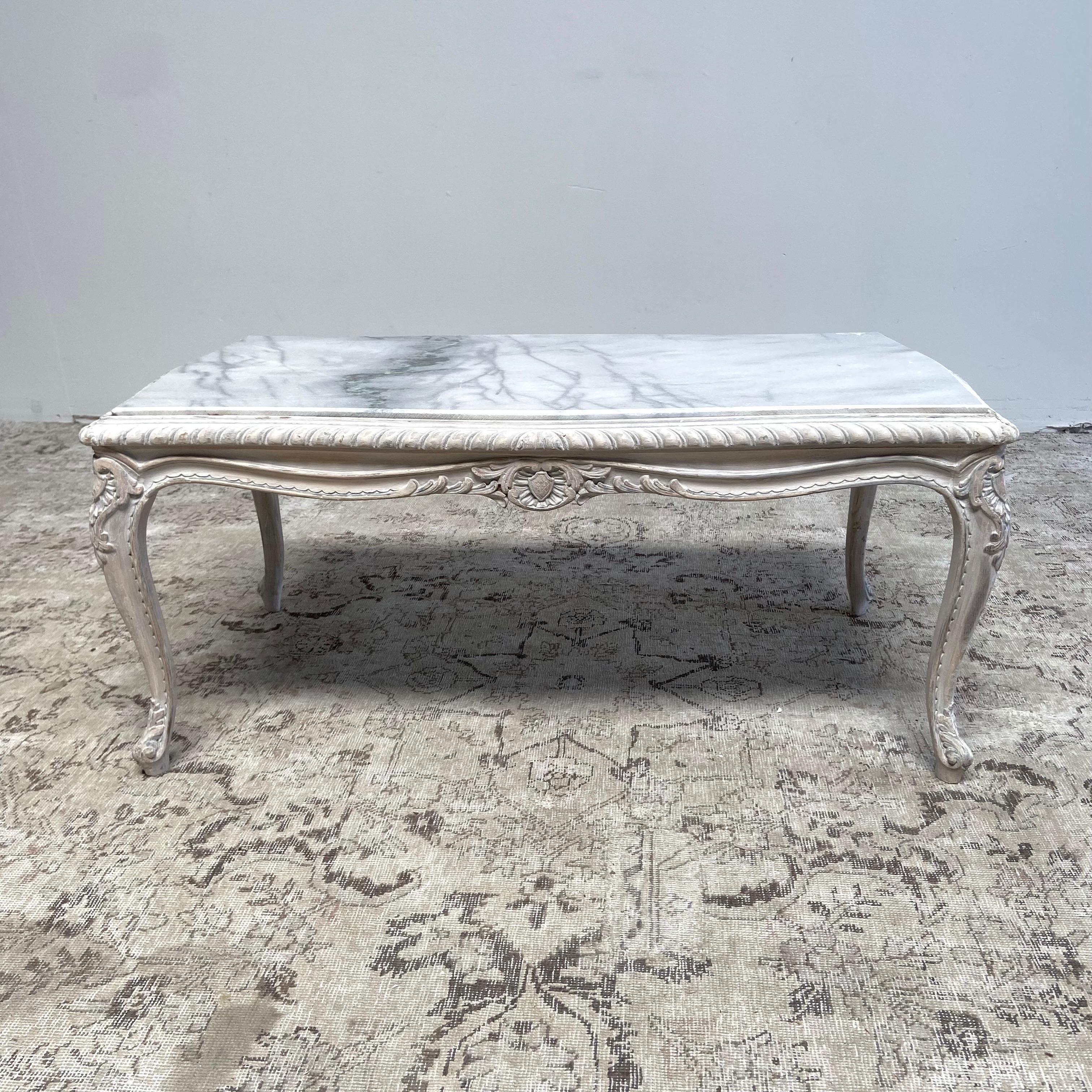 Vintage French Inspired Painted Coffee Table with Marble Top 8