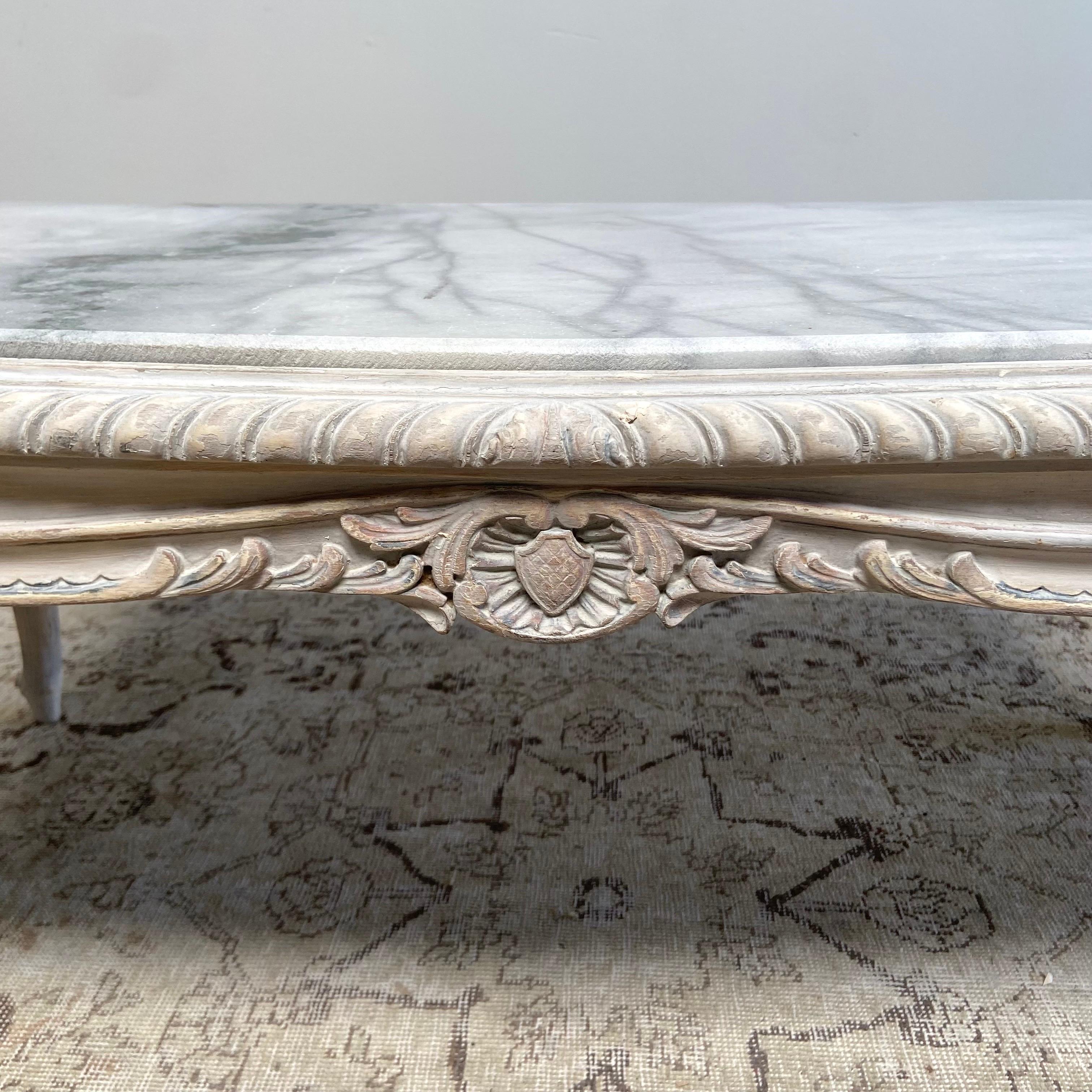 20th Century Vintage French Inspired Painted Coffee Table with Marble Top