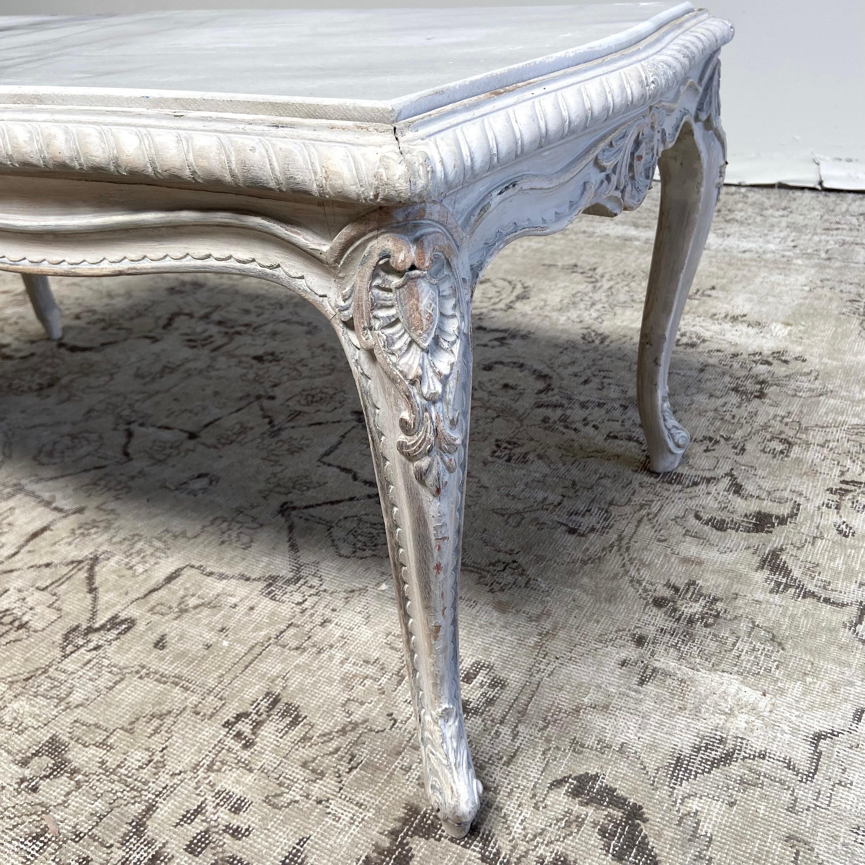Vintage French Inspired Painted Coffee Table with Marble Top 1
