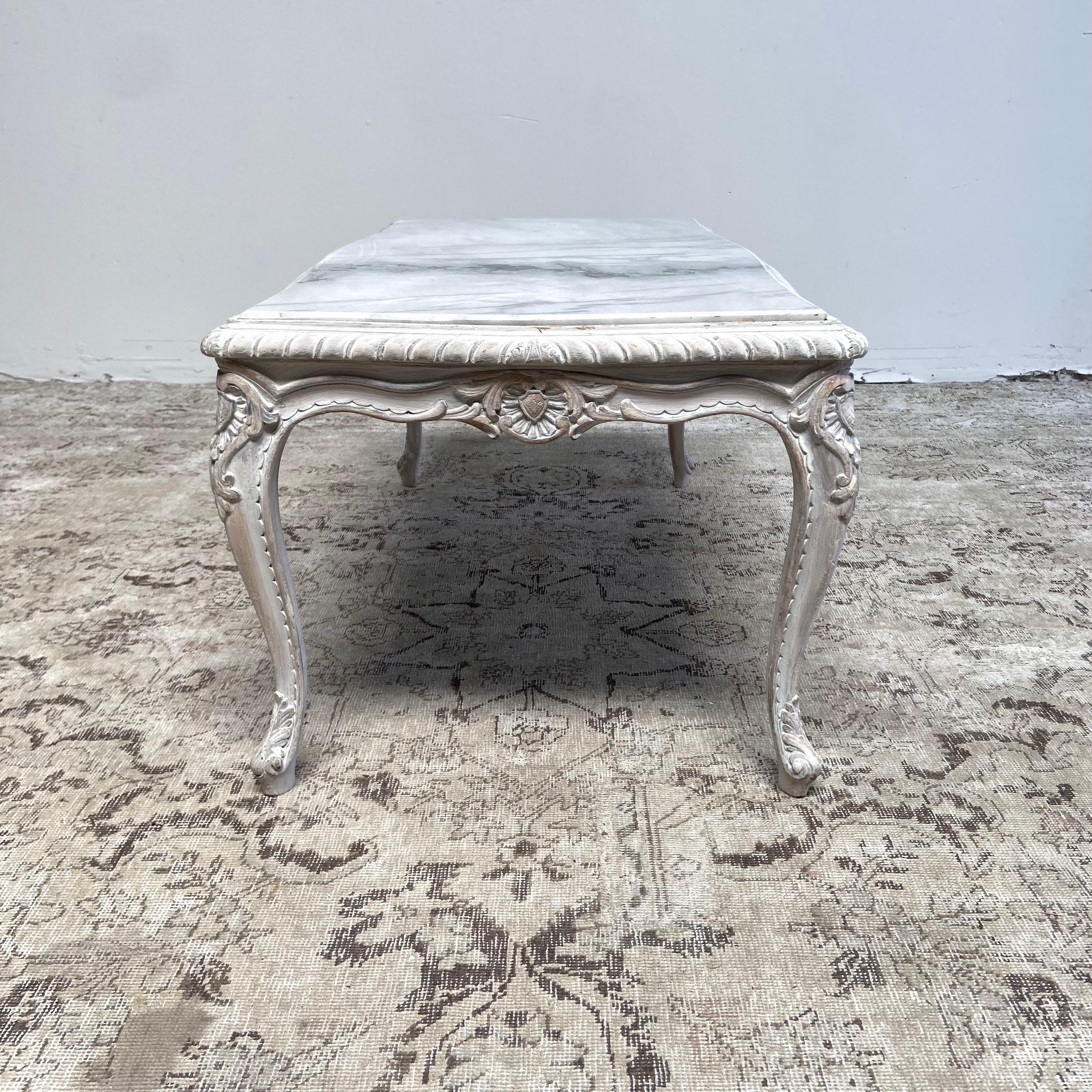 Vintage French Inspired Painted Coffee Table with Marble Top 2