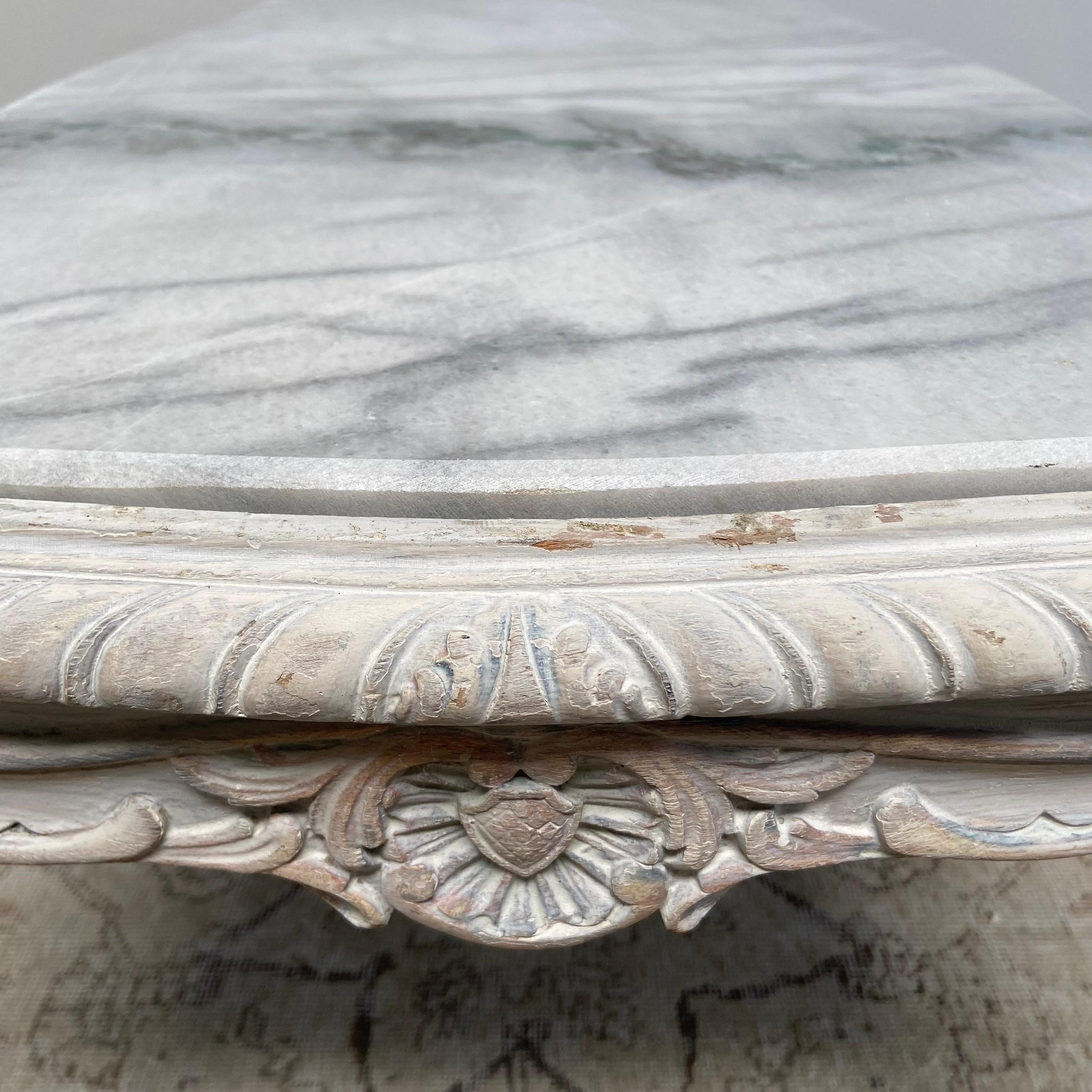 Vintage French Inspired Painted Coffee Table with Marble Top 5