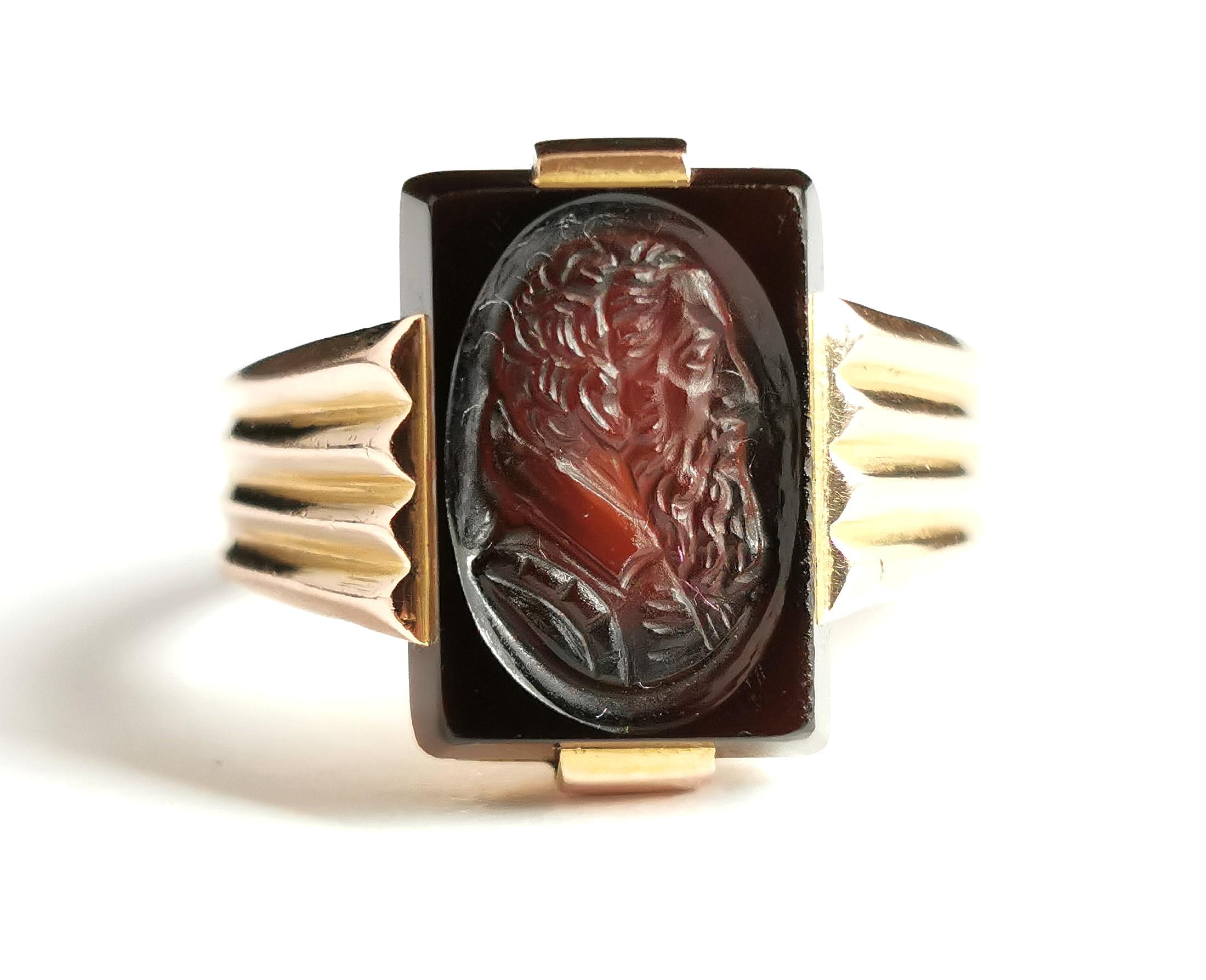 Vintage French Intaglio Ring, 9k Yellow Gold, c1940s 6