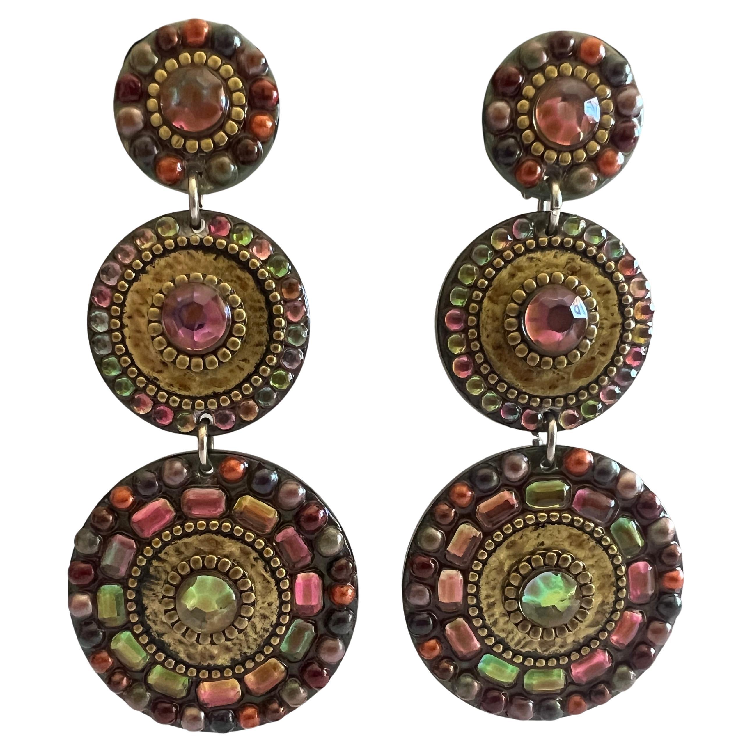 Vintage French Iridescent Jeweled Drop Earrings For Sale