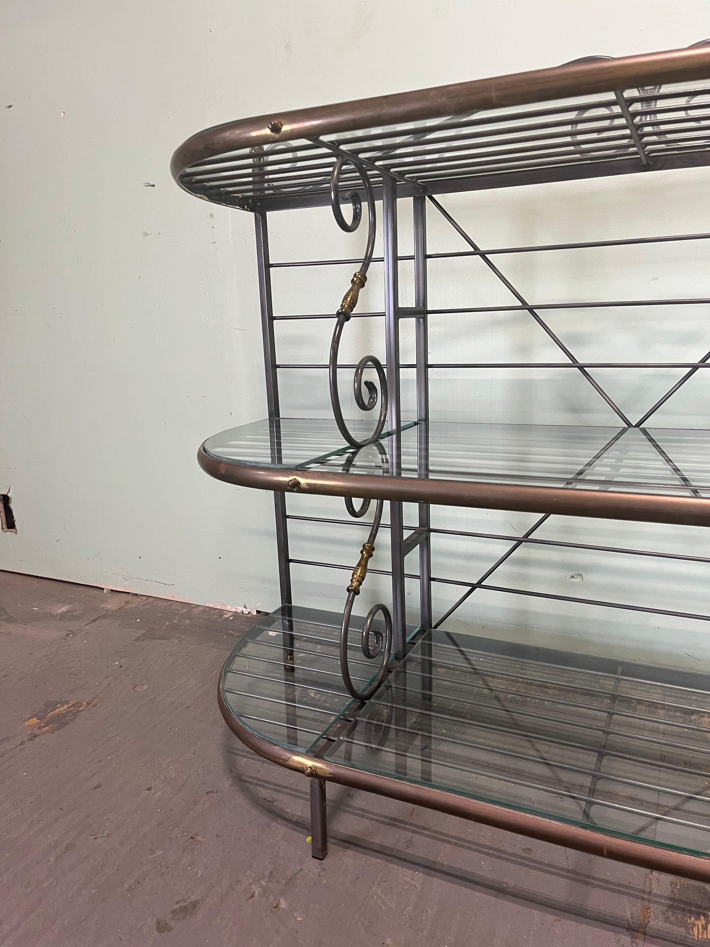 French Provincial Vintage French Iron and Brass Baker's Rack For Sale