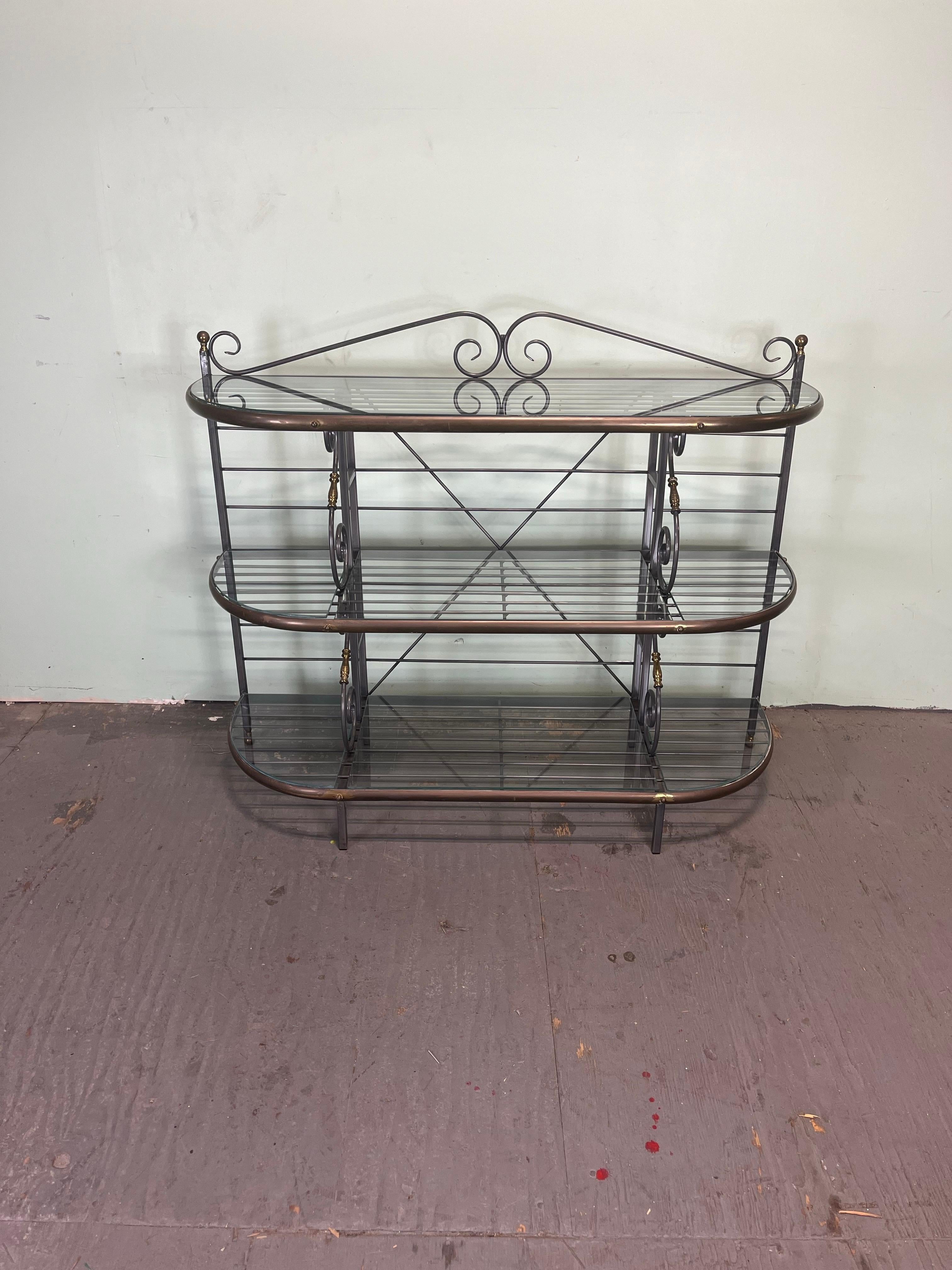 Vintage French Iron and Brass Baker's Rack In Good Condition For Sale In W Allenhurst, NJ