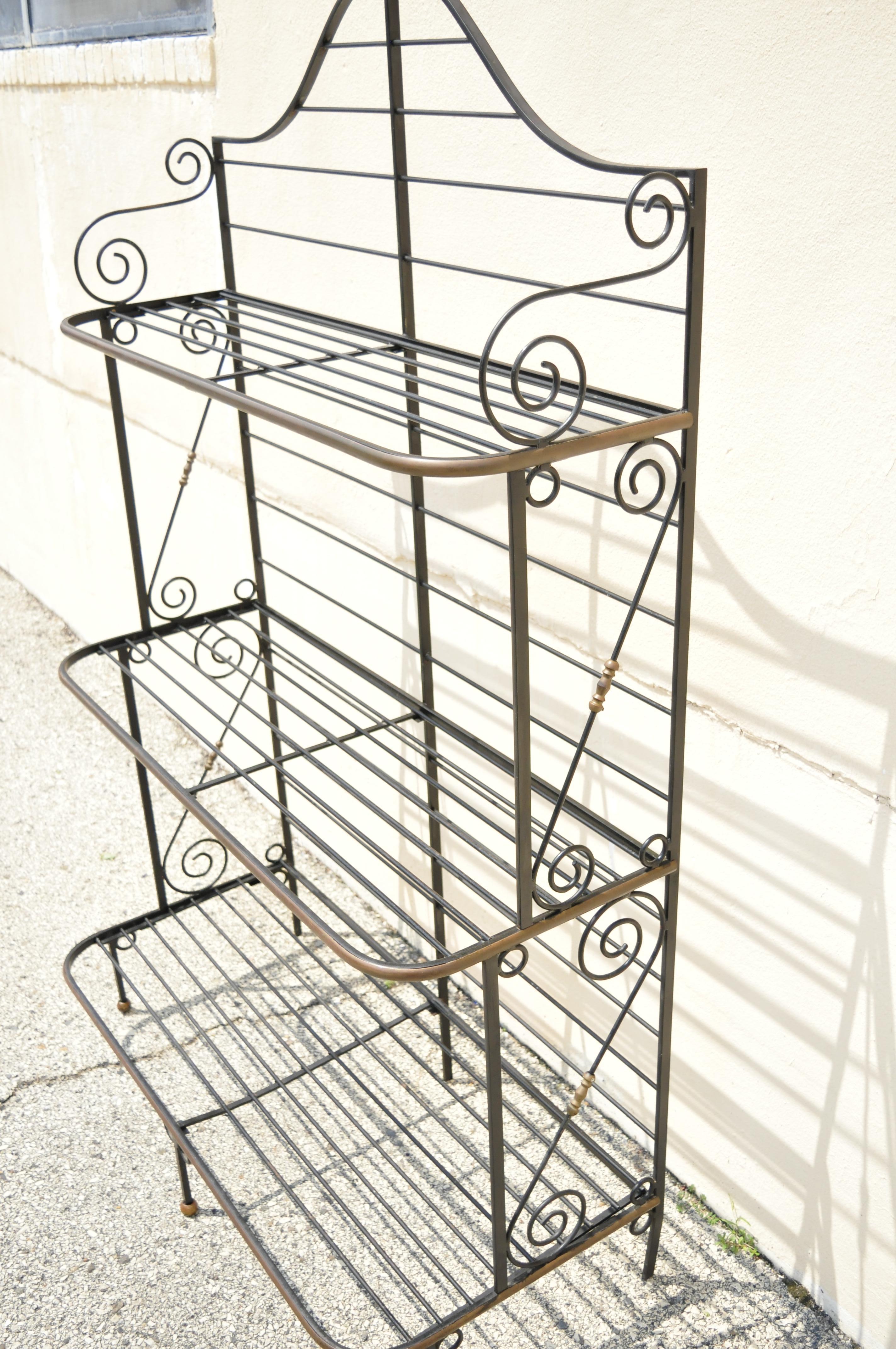 Vintage French Iron and Brass Country Provincial 3 Tier Bakers Rack Stand 6
