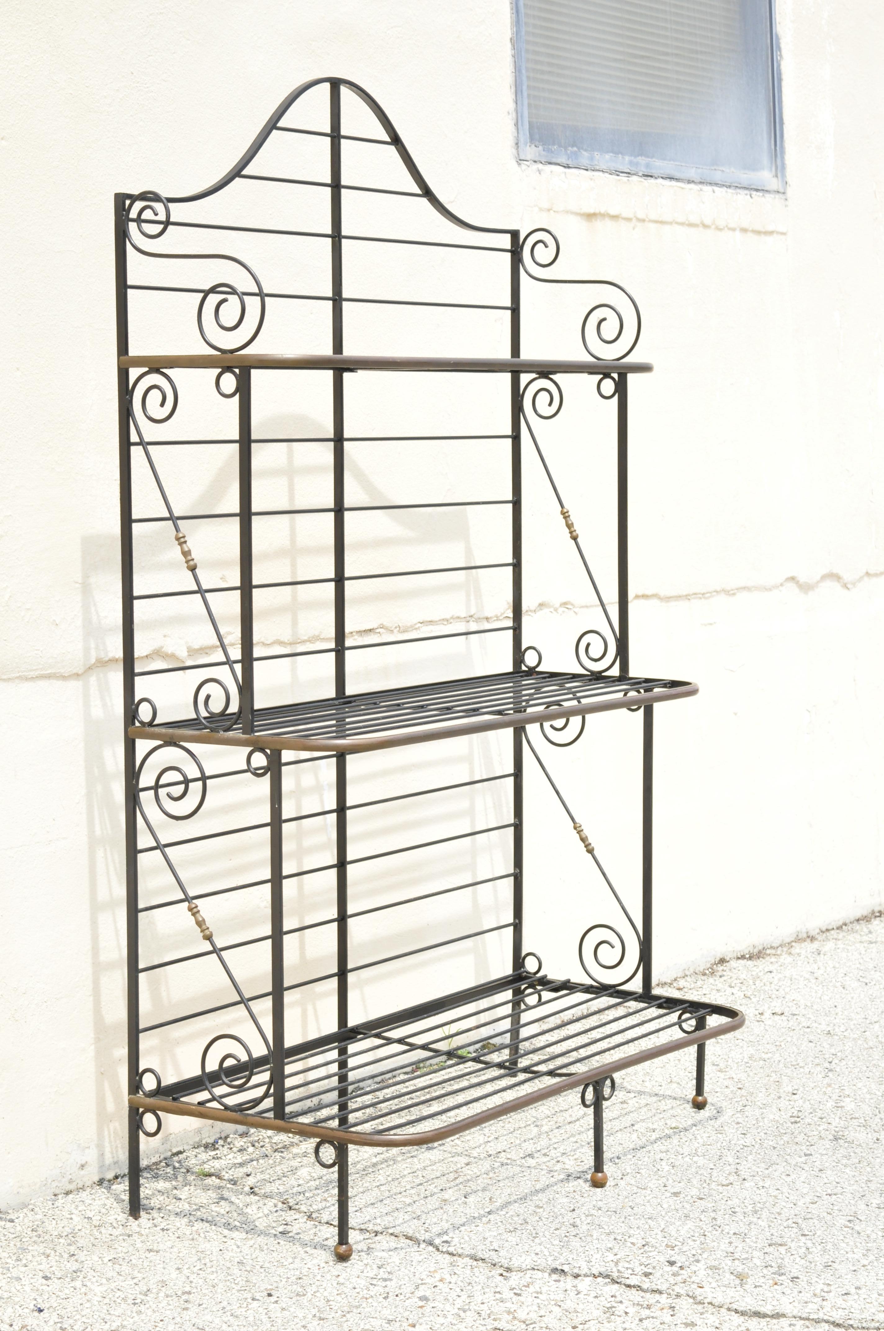 Vintage French Iron and Brass Country Provincial 3 Tier Bakers Rack Stand 8