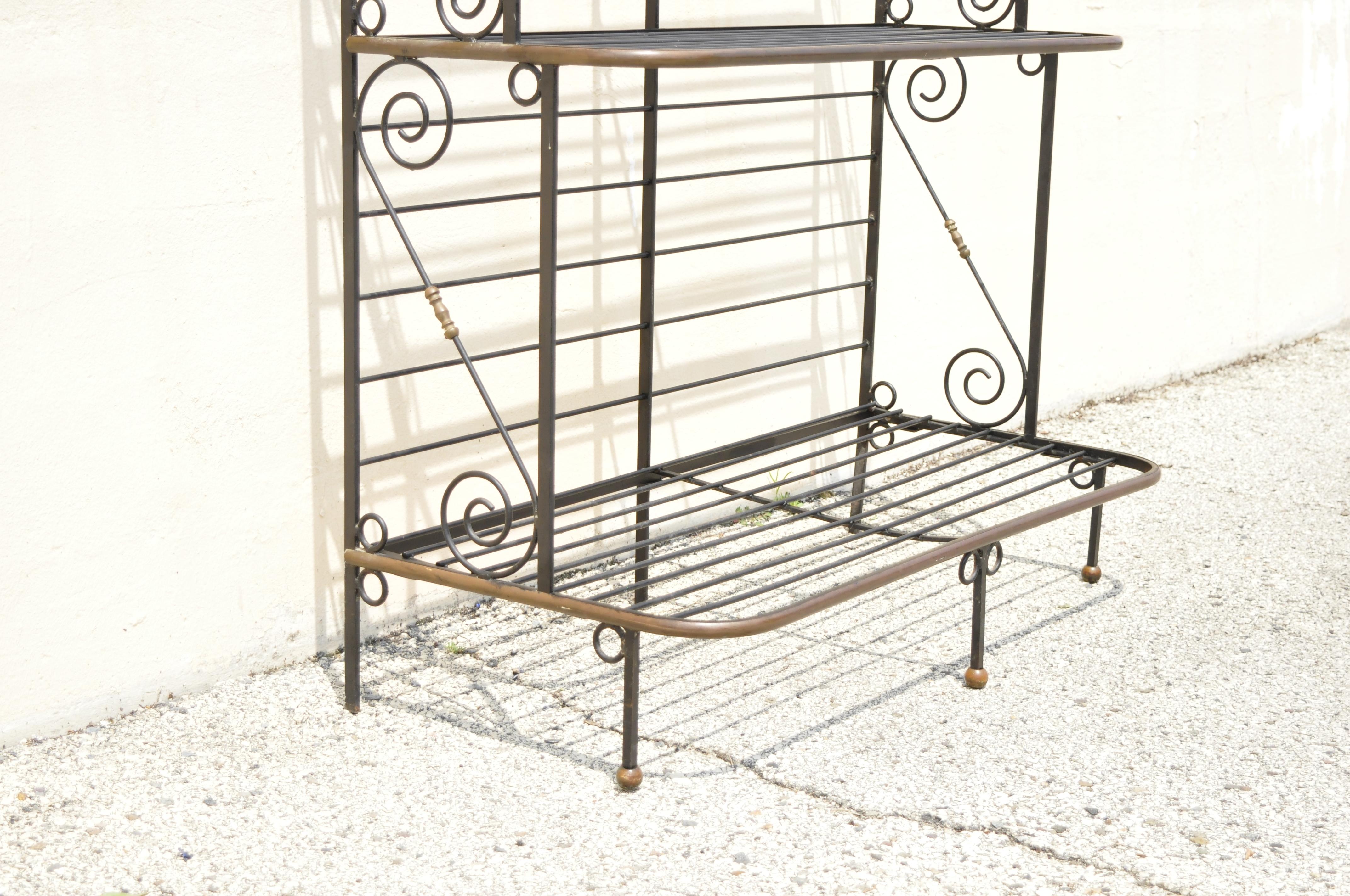 20th Century Vintage French Iron and Brass Country Provincial 3 Tier Bakers Rack Stand