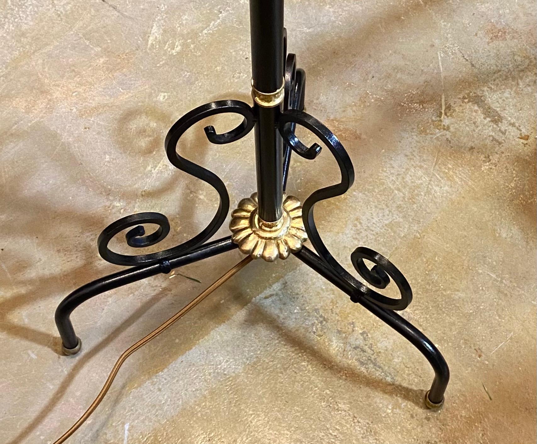 Vintage French Iron and Brass Torchiere Floor Lamp  For Sale 2
