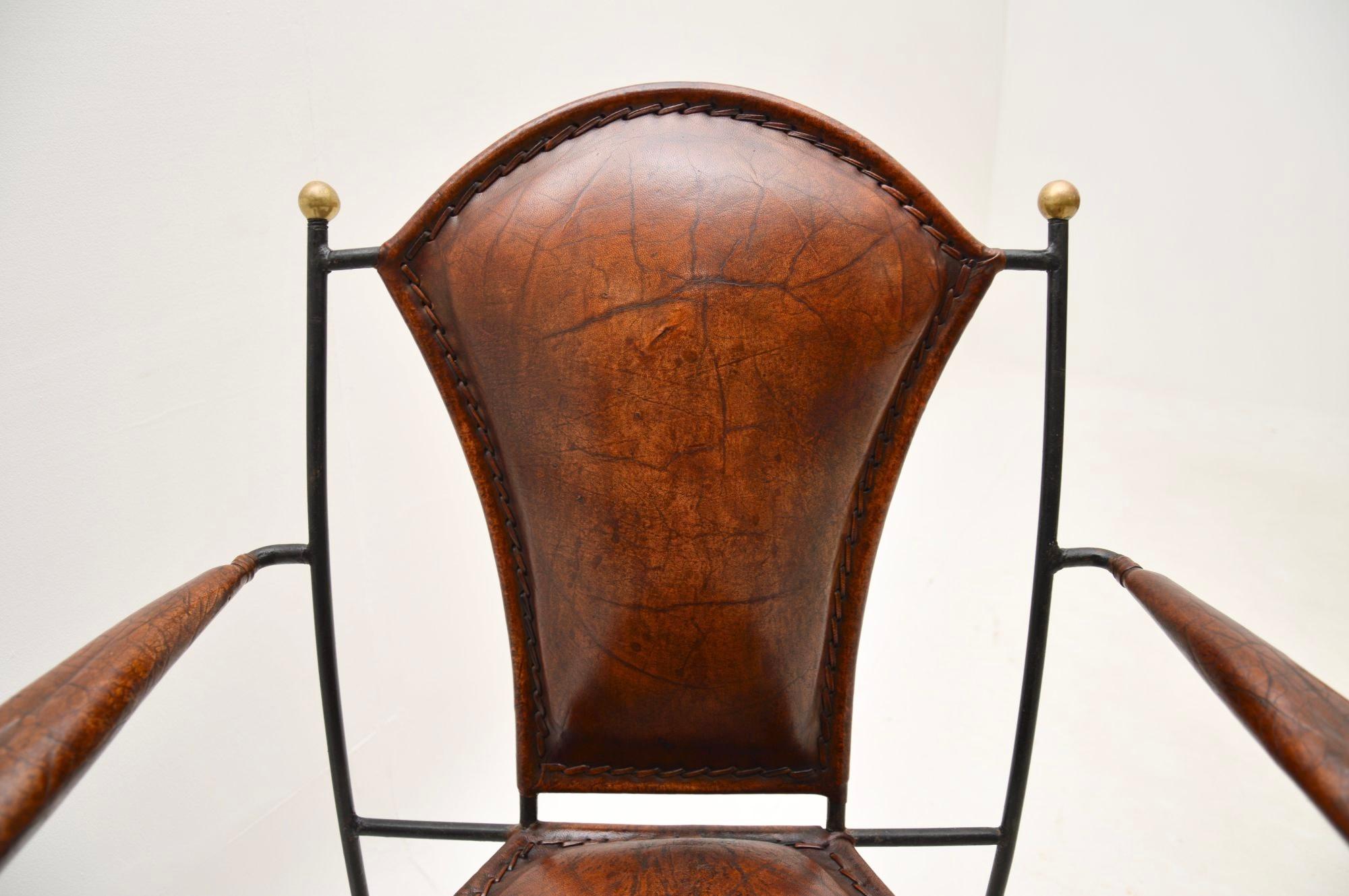 Vintage French Iron and Leather Armchair 5
