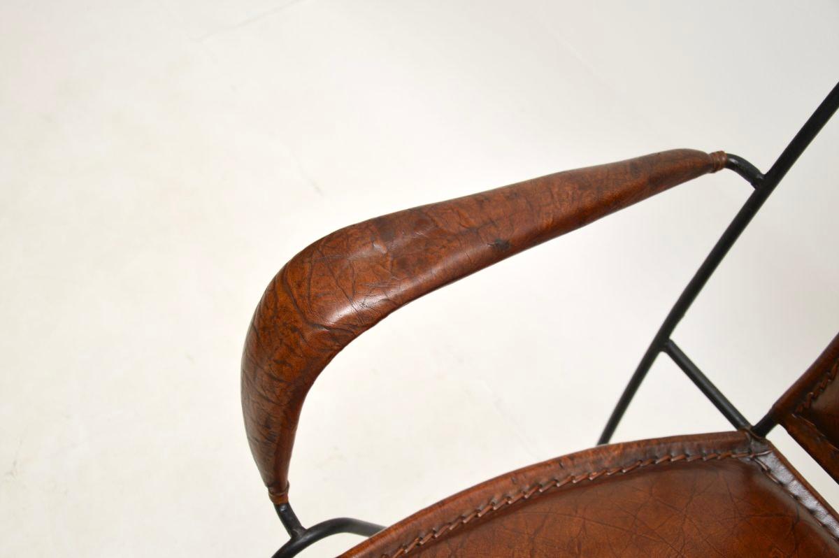 Vintage French Iron and Leather Armchair For Sale 7
