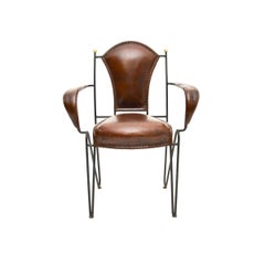 Vintage French Iron and Leather Armchair