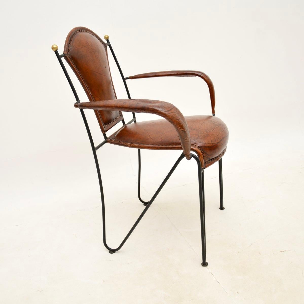 Vintage French Iron and Leather Armchair In Good Condition For Sale In London, GB