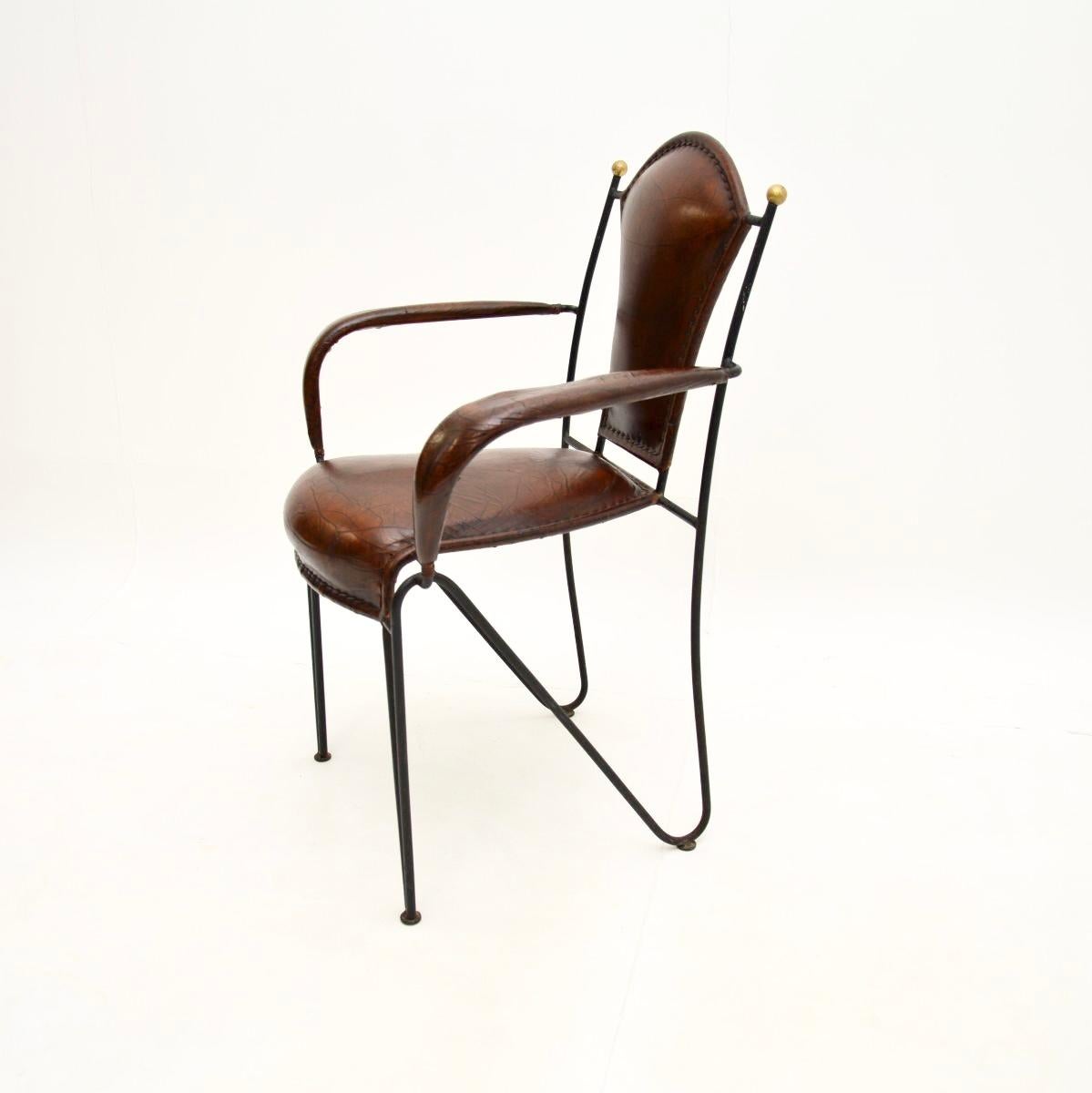 Vintage French Iron and Leather Armchair In Good Condition For Sale In London, GB