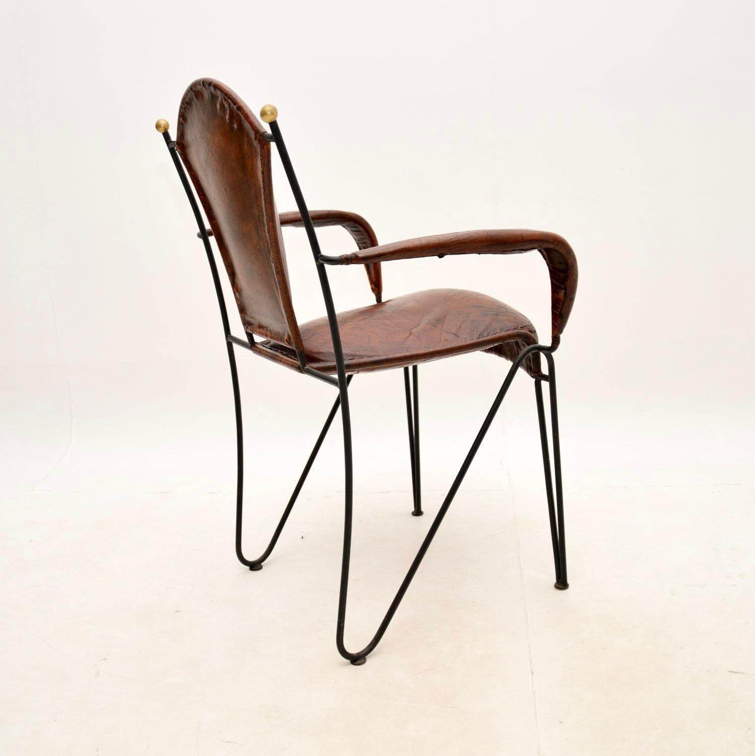 Vintage French Iron and Leather Armchair 1