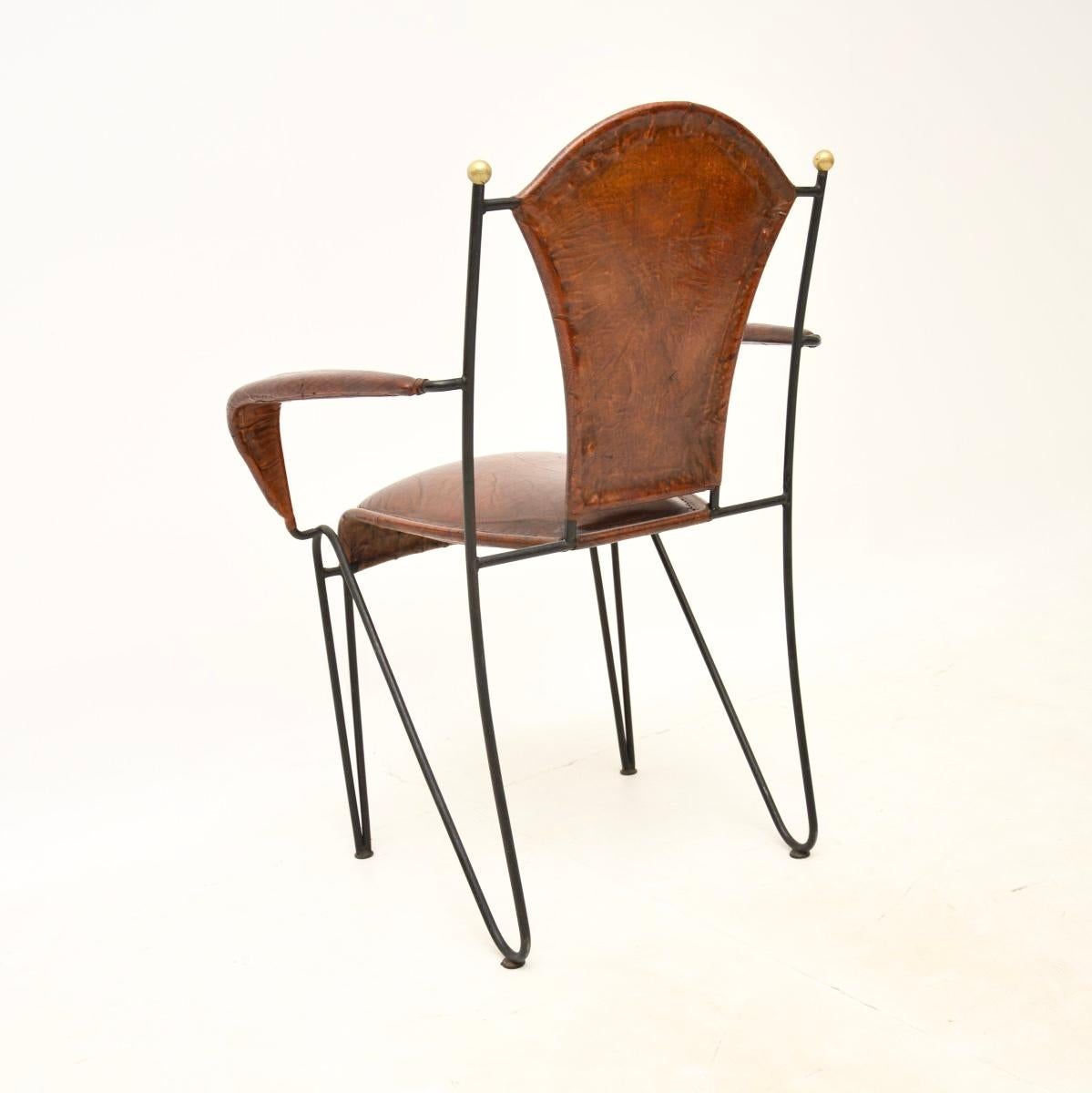 Vintage French Iron and Leather Armchair For Sale 1