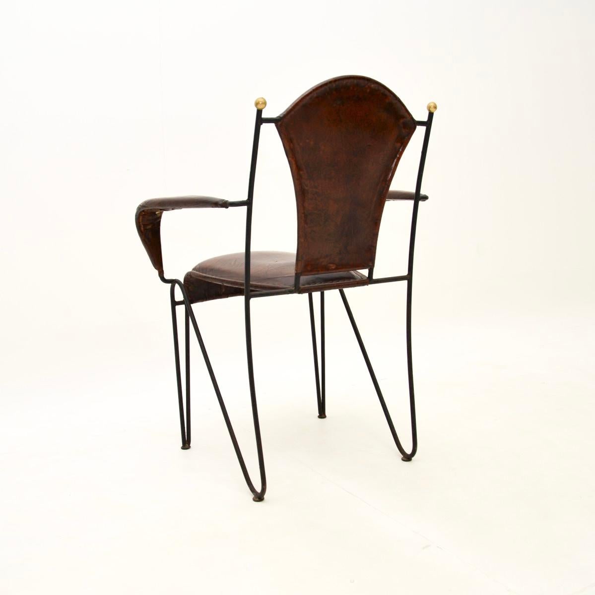 Vintage French Iron and Leather Armchair For Sale 1