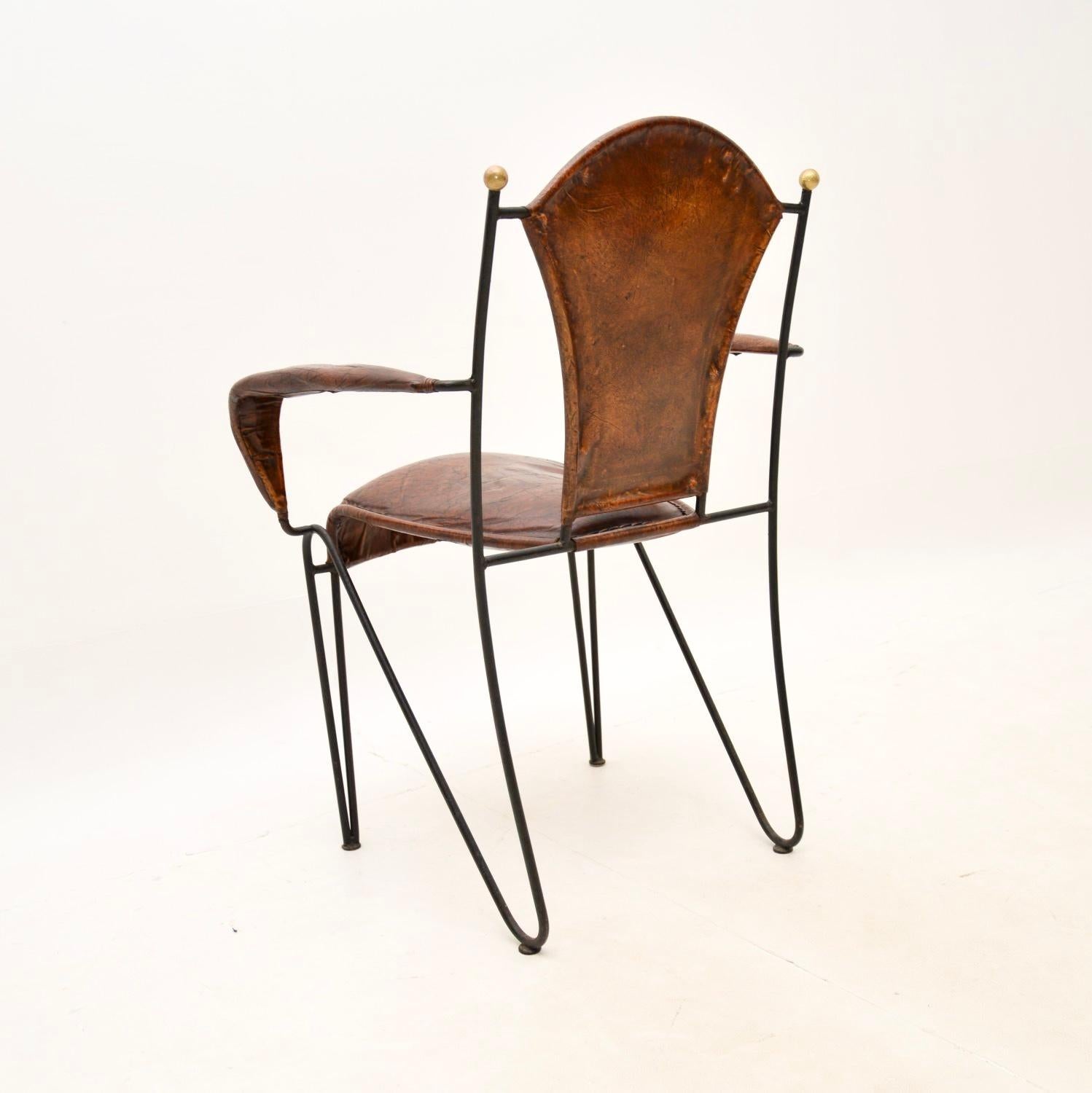 Vintage French Iron and Leather Armchair 2
