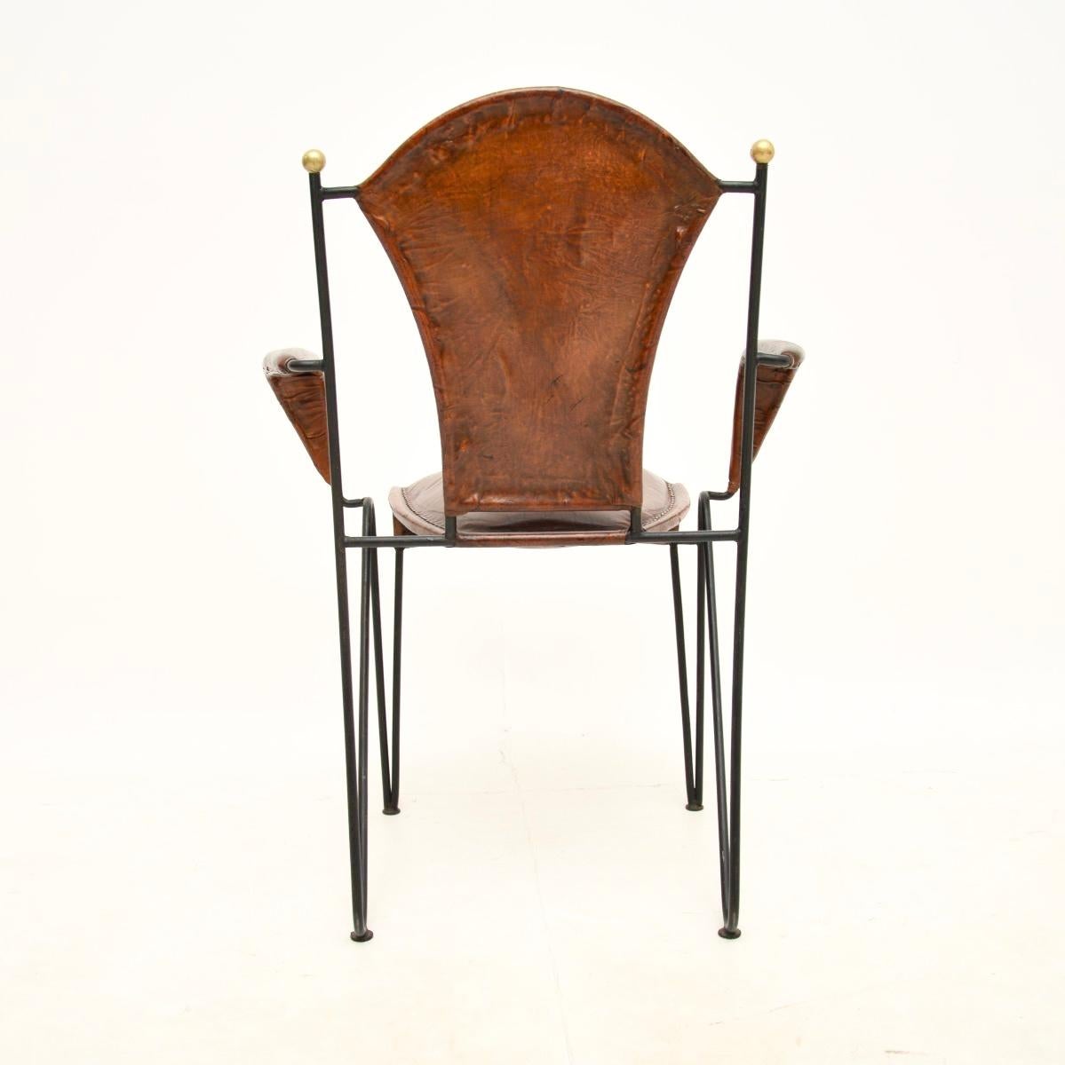 Vintage French Iron and Leather Armchair For Sale 2