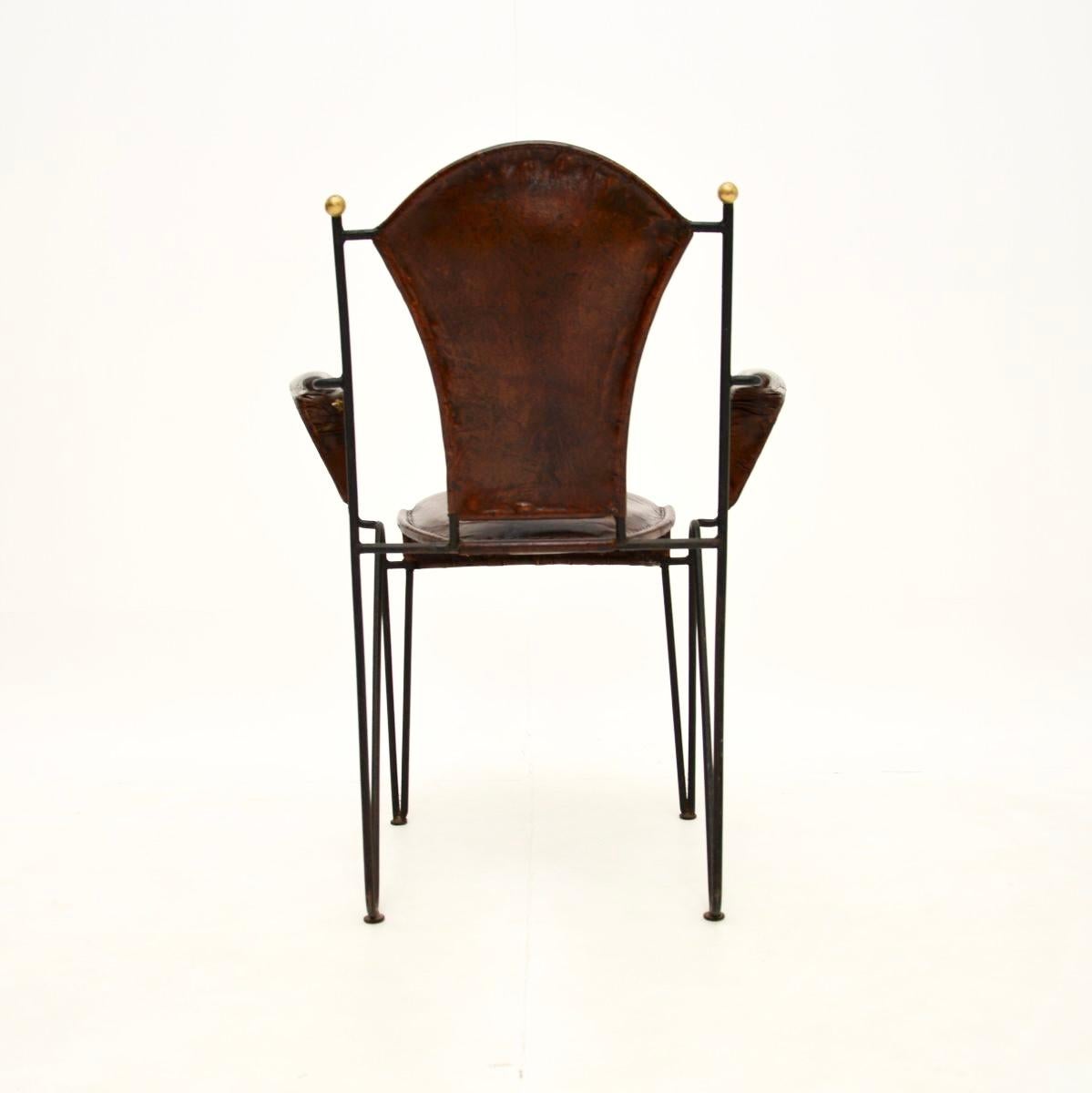 Vintage French Iron and Leather Armchair For Sale 2