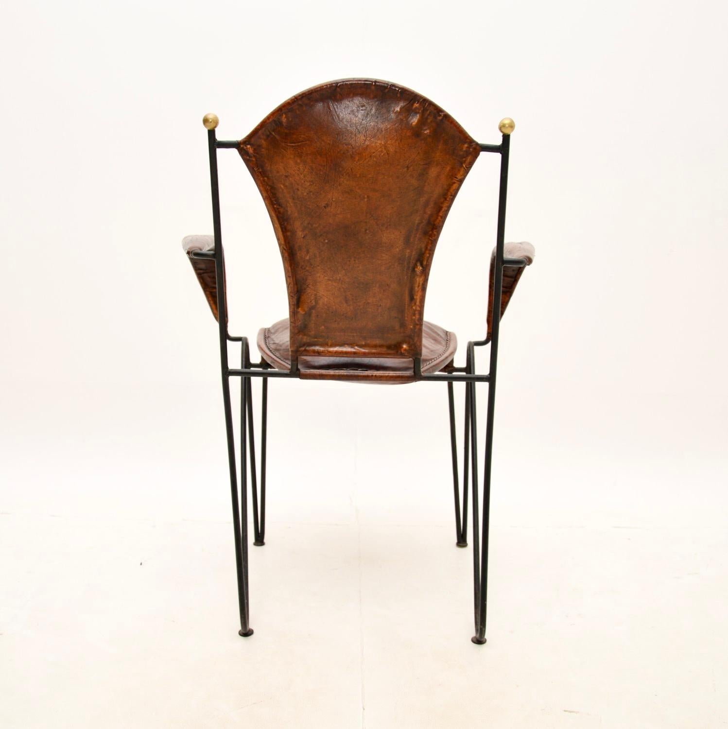 Vintage French Iron and Leather Armchair 3