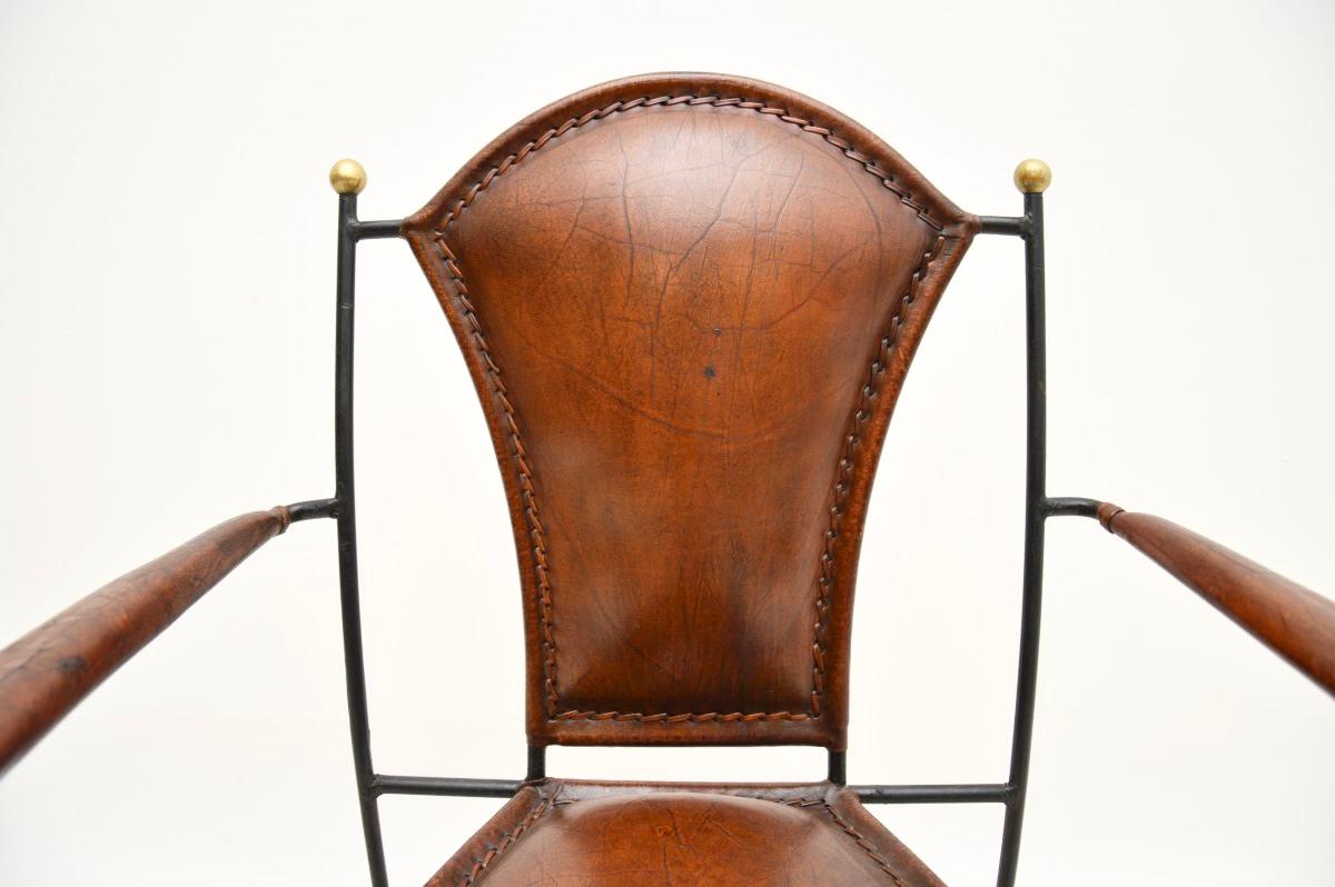 Vintage French Iron and Leather Armchair For Sale 3