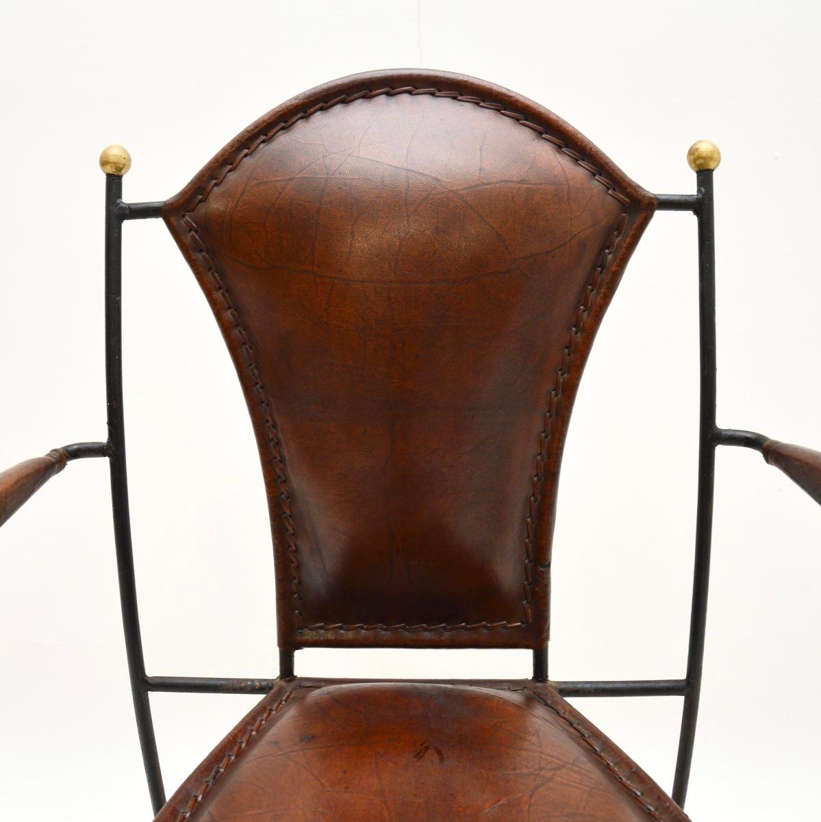 Vintage French Iron and Leather Armchair For Sale 3