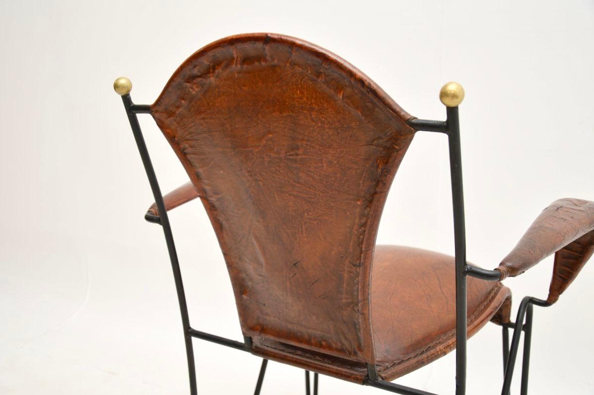 Vintage French Iron and Leather Armchair For Sale 4