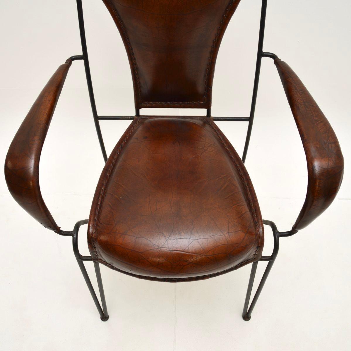 Vintage French Iron and Leather Armchair For Sale 4