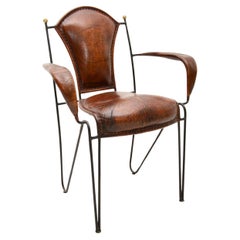 Vintage French Iron and Leather Armchair