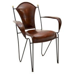 Vintage French Iron and Leather Armchair