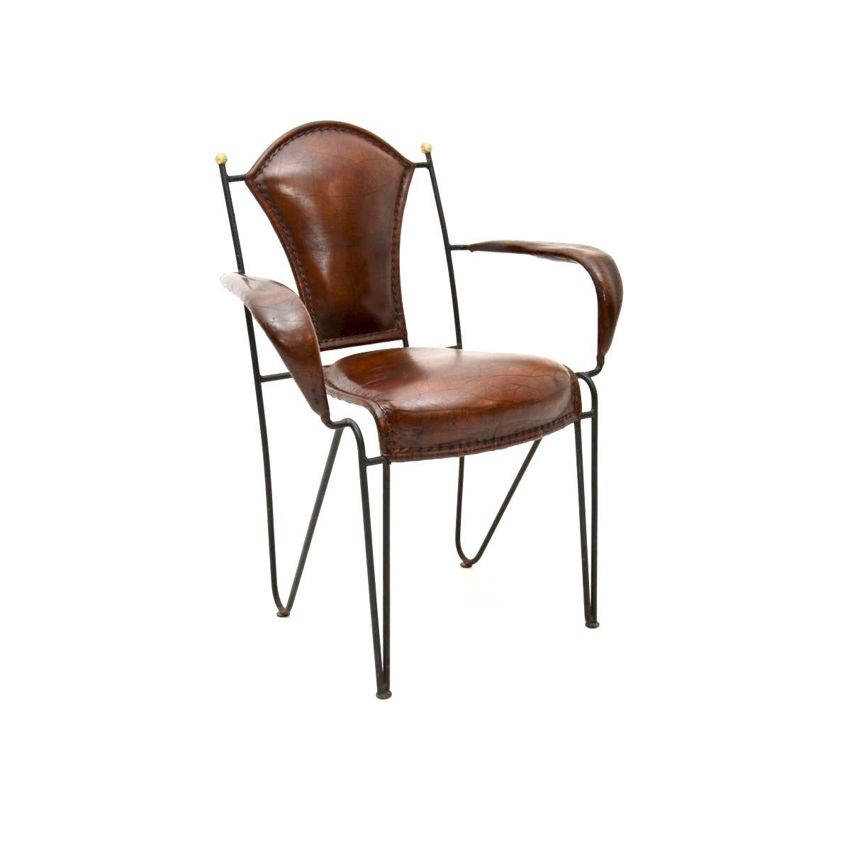 Französischer Sessel aus Eisen und Leder, Vintage