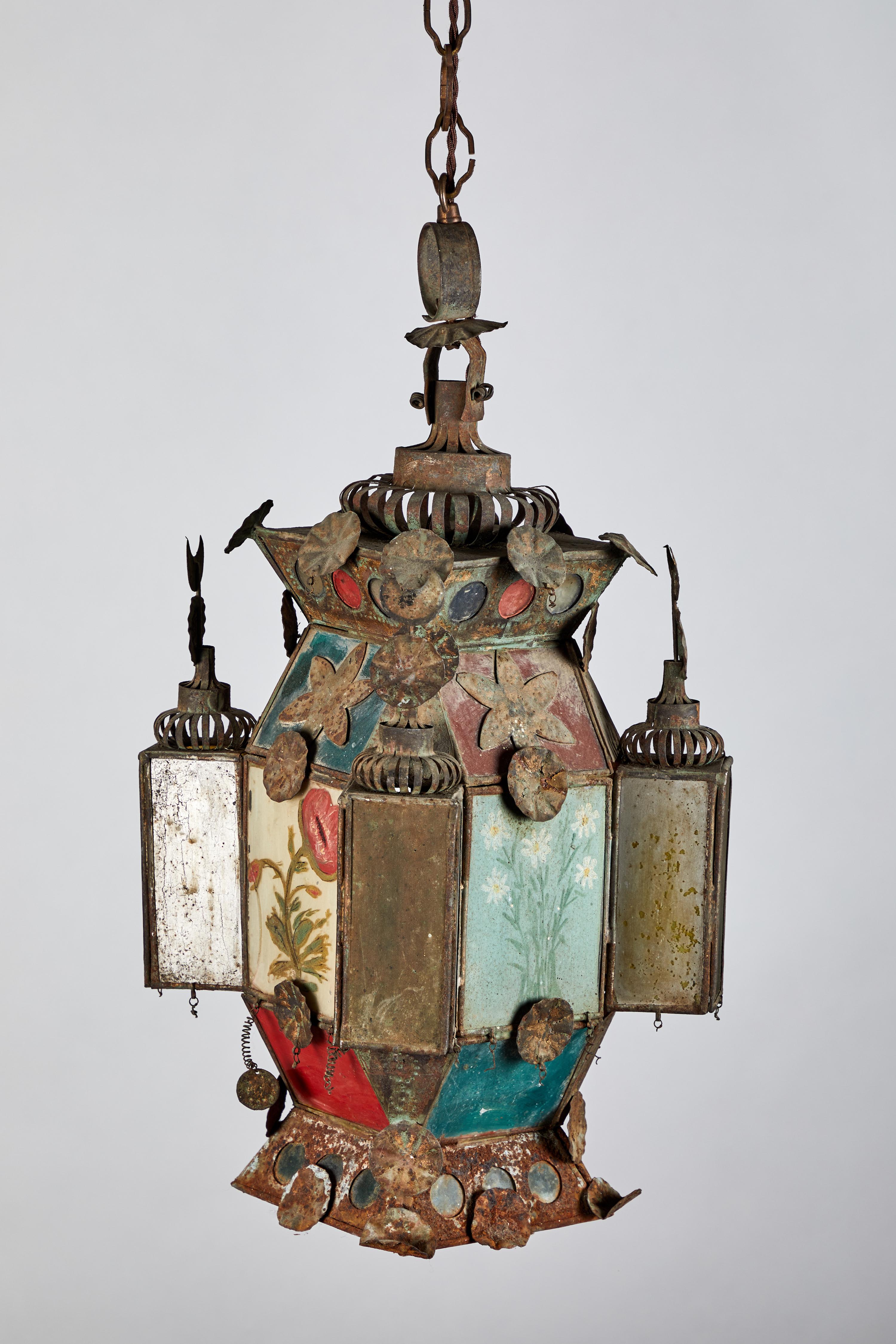 Vintage French Iron and Stained Glass Lantern 2