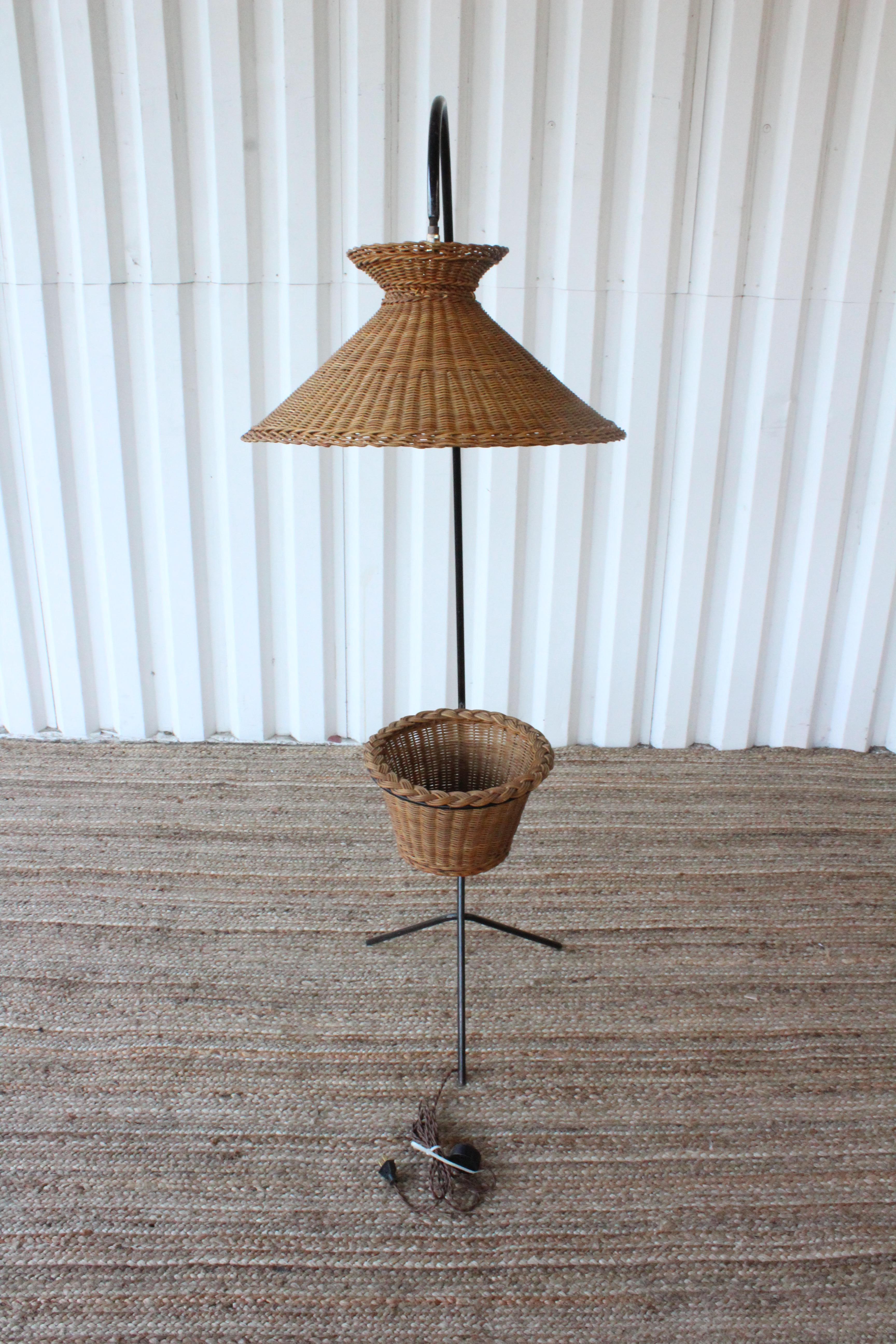 Vintage French Iron and Wicker Floor Lamp, 1950s 5
