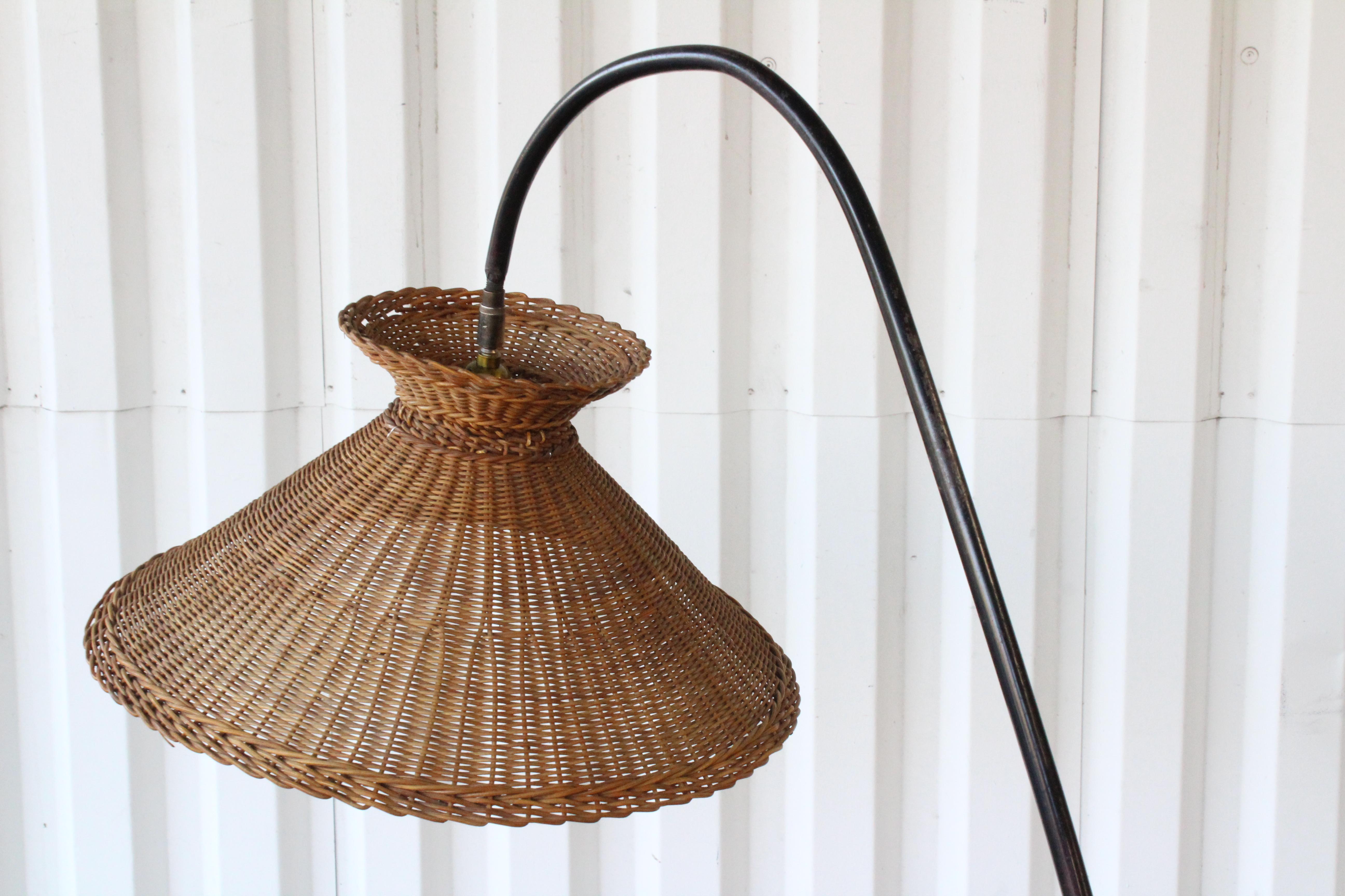 Vintage French Iron and Wicker Floor Lamp, 1950s 6